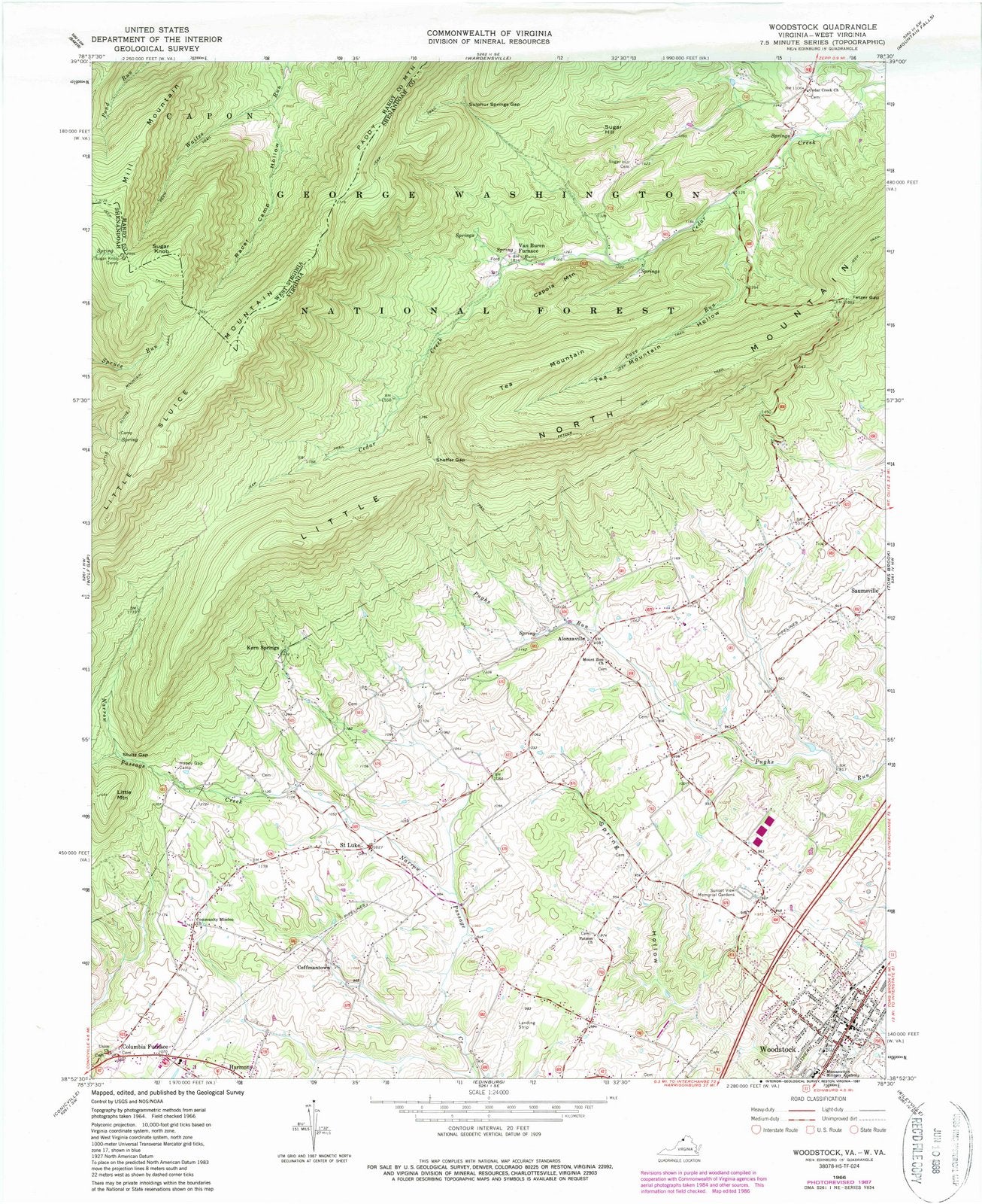 1966 Woodstock, VA - Virginia - USGS Topographic Map