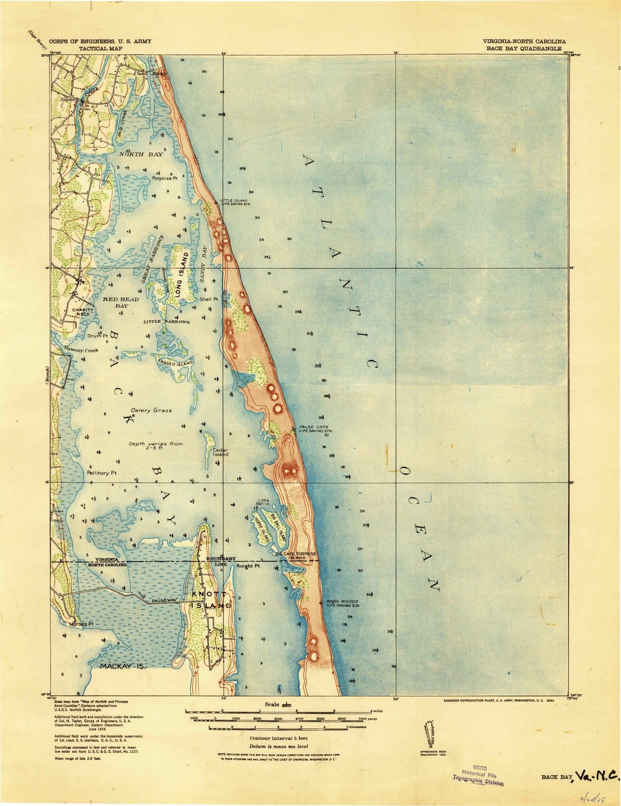 1916 Back Bay, VA - Virginia - USGS Topographic Map