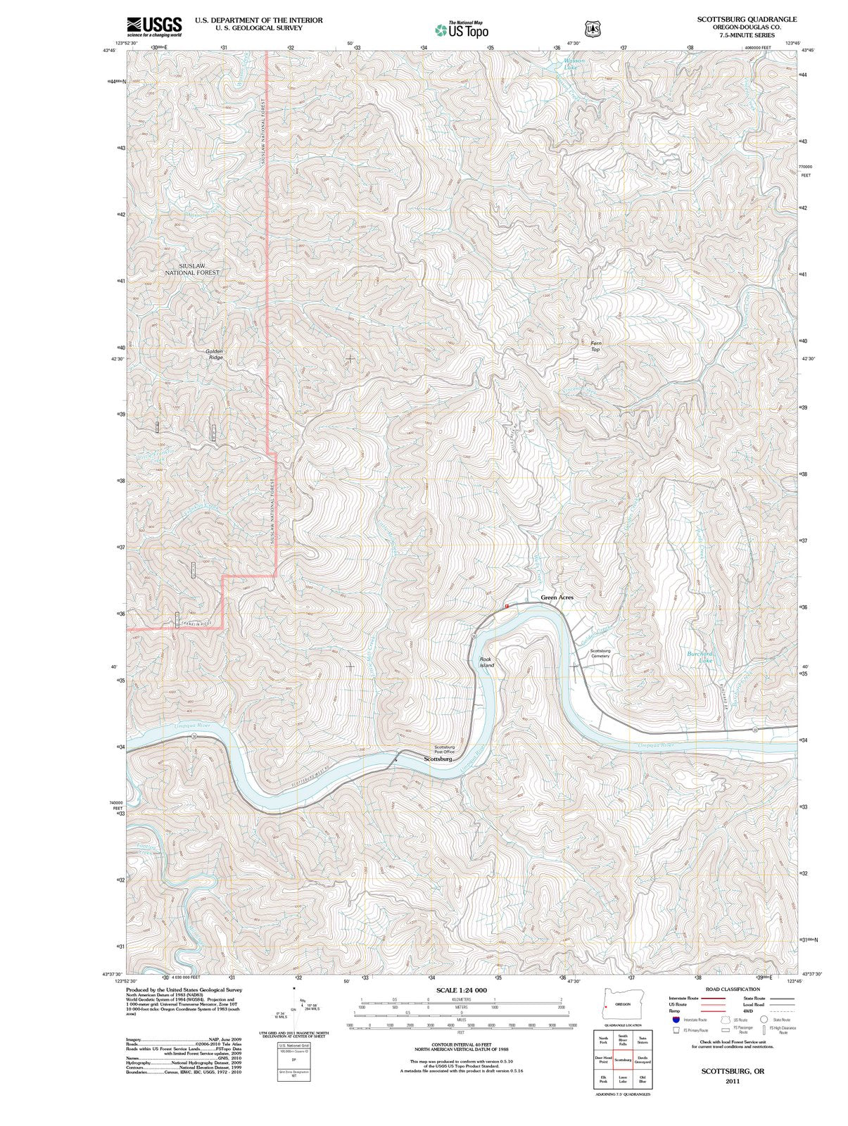 2011 Scottsburg, OR - Oregon - USGS Topographic Map