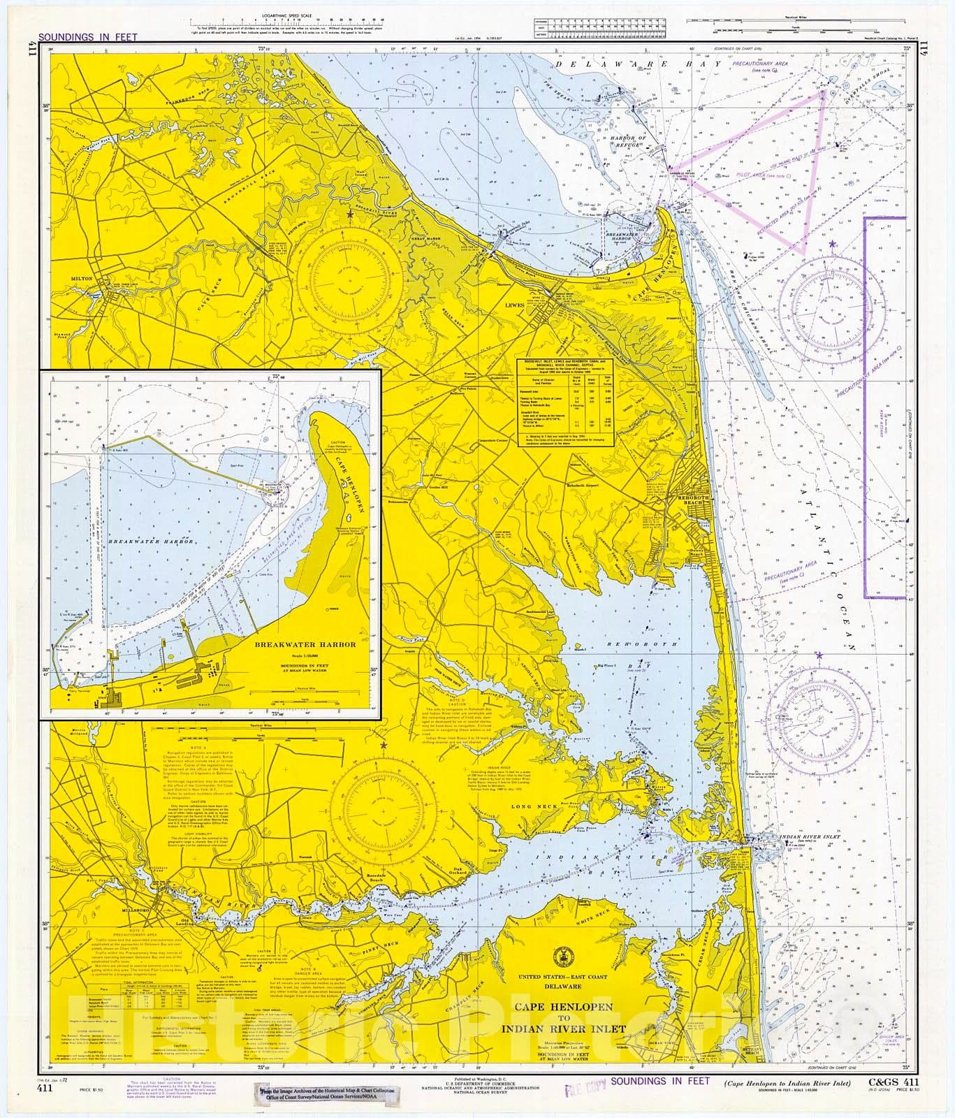 Old Map Inlet Historic Nautical Map - Cape Henlopen To Indian River Inlet, 1972 NOAA ...