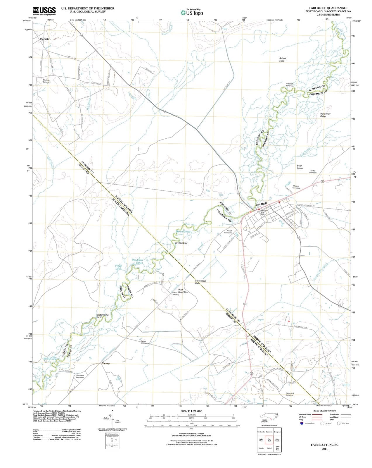 2011 Fair Bluff, NC - North Carolina - USGS Topographic Map