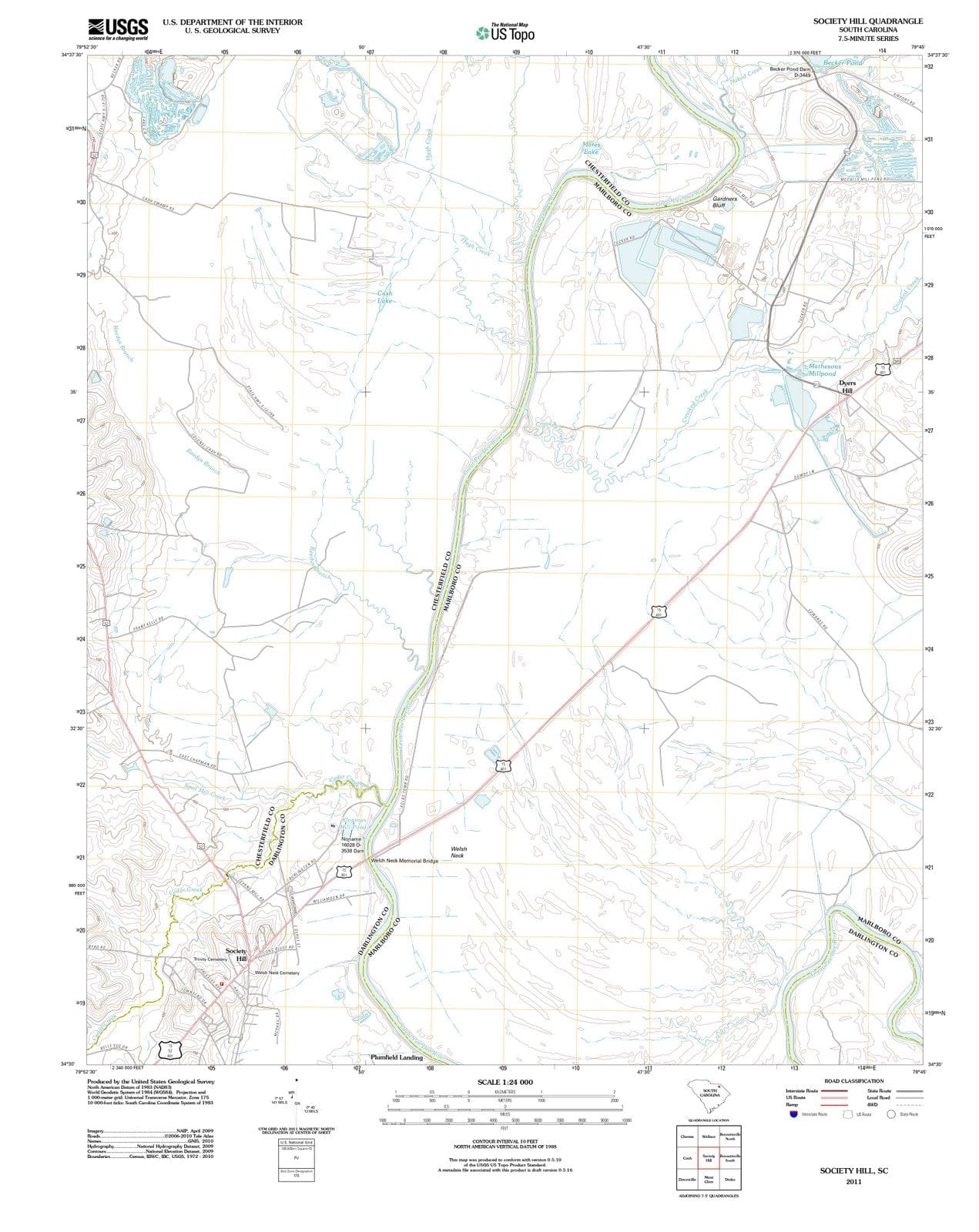 2011 Society Hill, SC - South Carolina - USGS Topographic Map