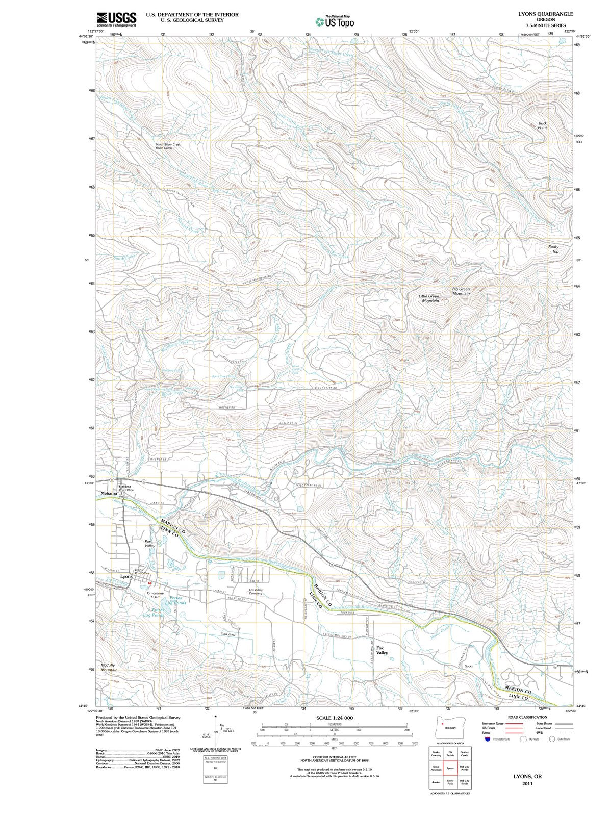 2011 Lyons, OR Oregon USGS Topographic Map Historic Pictoric
