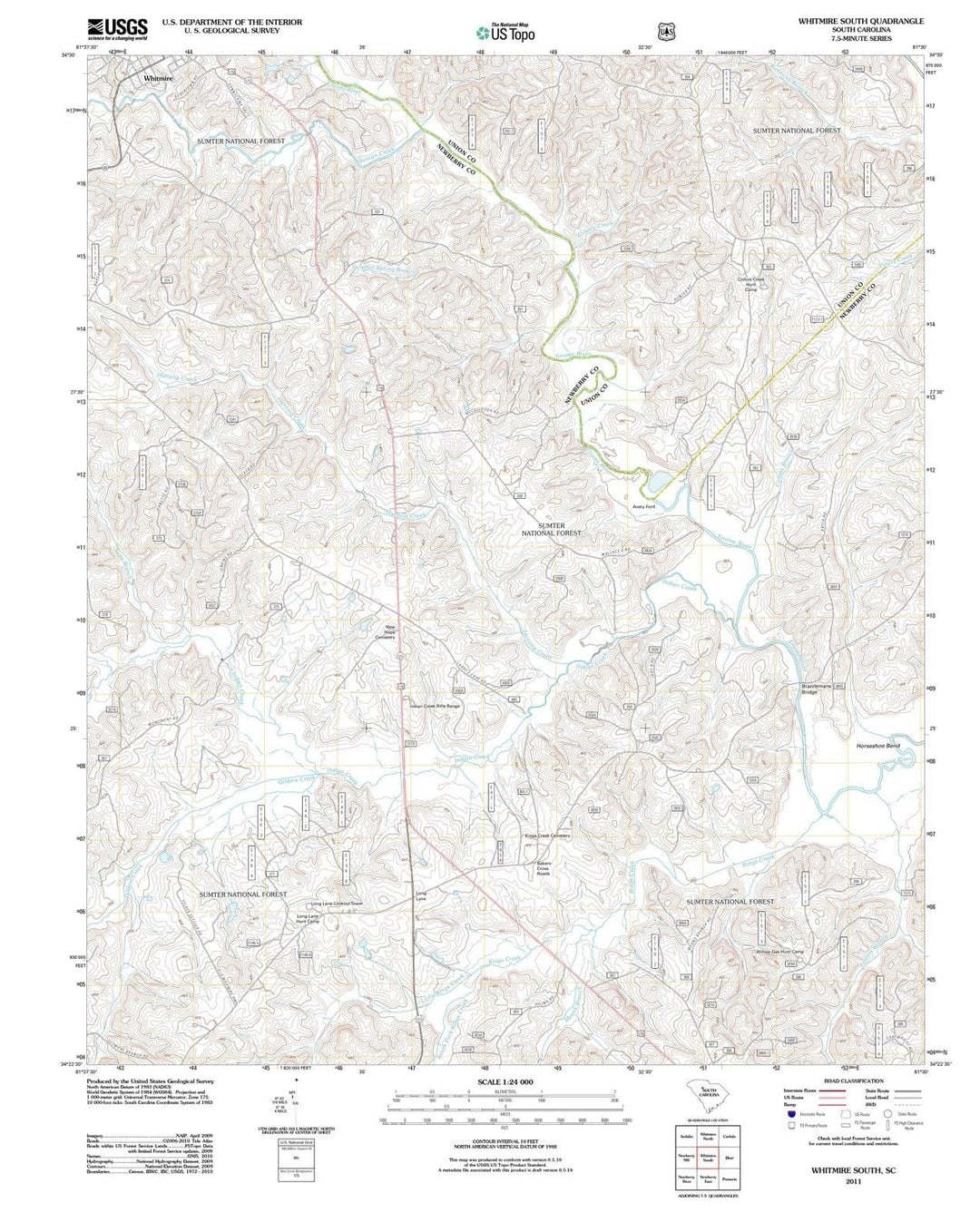 2011 Whitmire South, SC - South Carolina - USGS Topographic Map