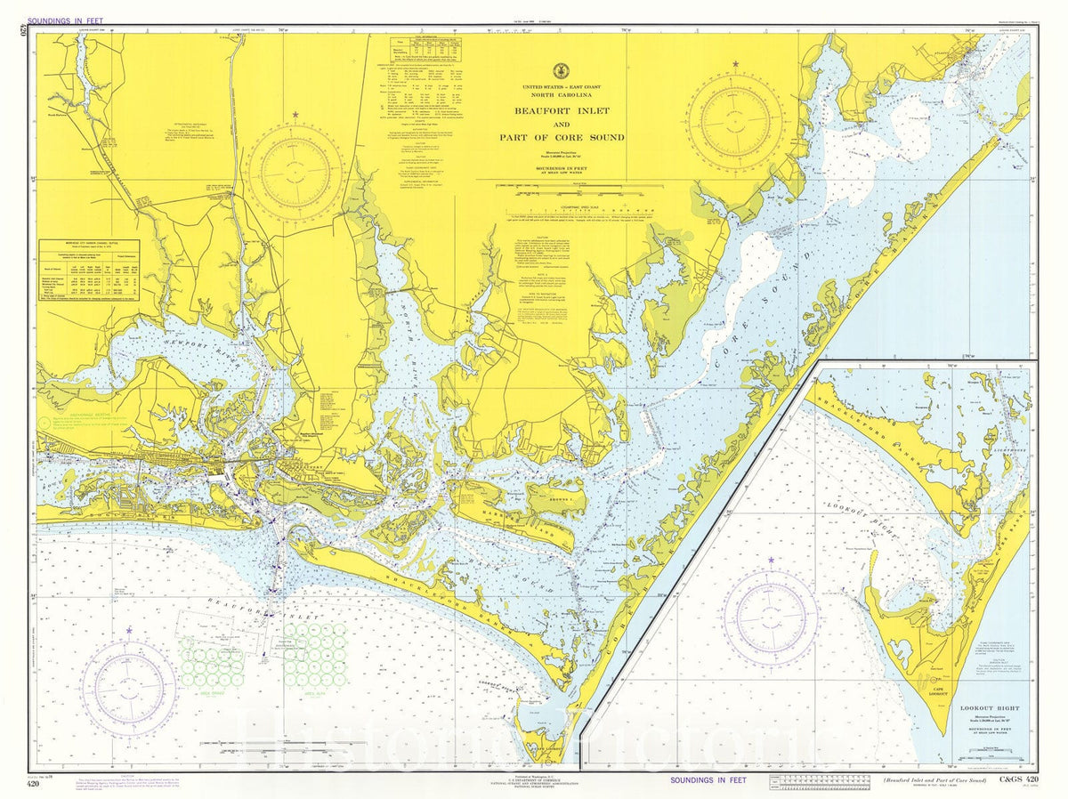 Old Map Inlet Historic Nautical Map - Beaufort Inlet And Part Of Core Sound, 1974 NO ...