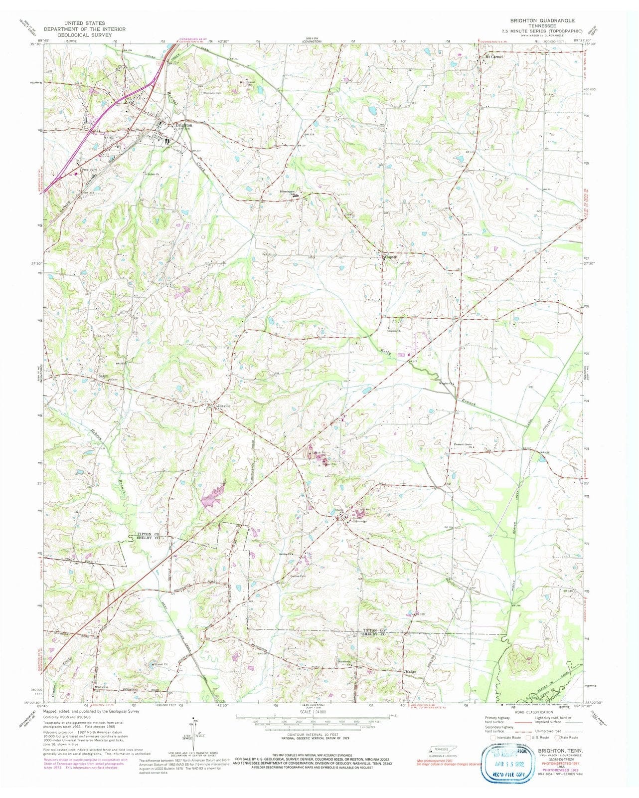 1965 Brighton, TN - Tennessee - USGS Topographic Map