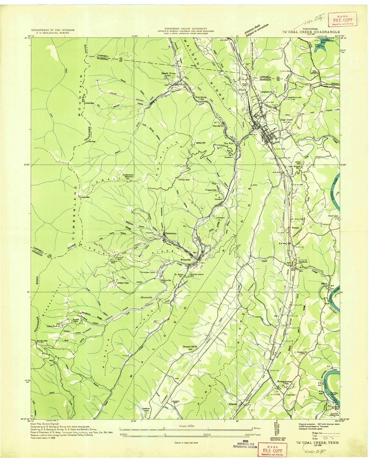 1936 Coal Creek, TN - Tennessee - USGS Topographic Map