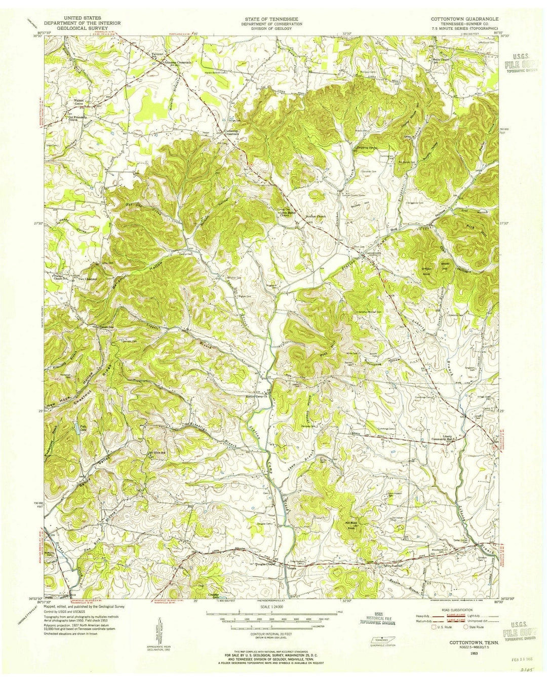 1953 Cottontown, TN - Tennessee - USGS Topographic Map