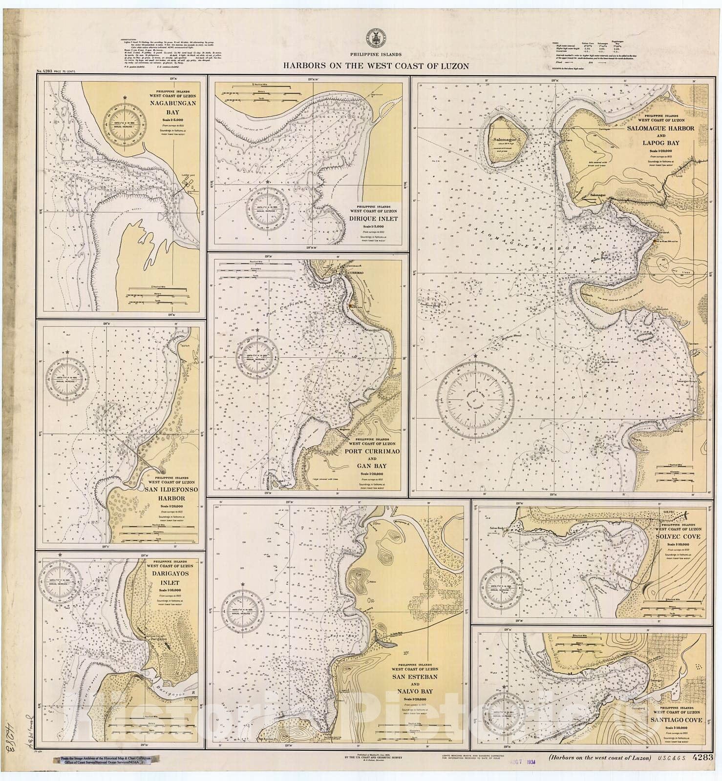 Historic Nautical Map - Harbors On The West Coast Of Luzon, 1934 NOAA Chart - PHVintage Wall Art