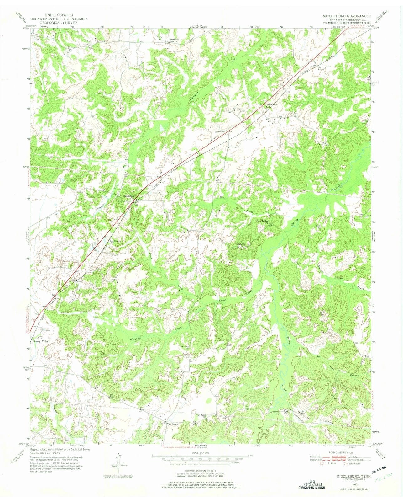 1950 Middleburg, TN - Tennessee - USGS Topographic Map