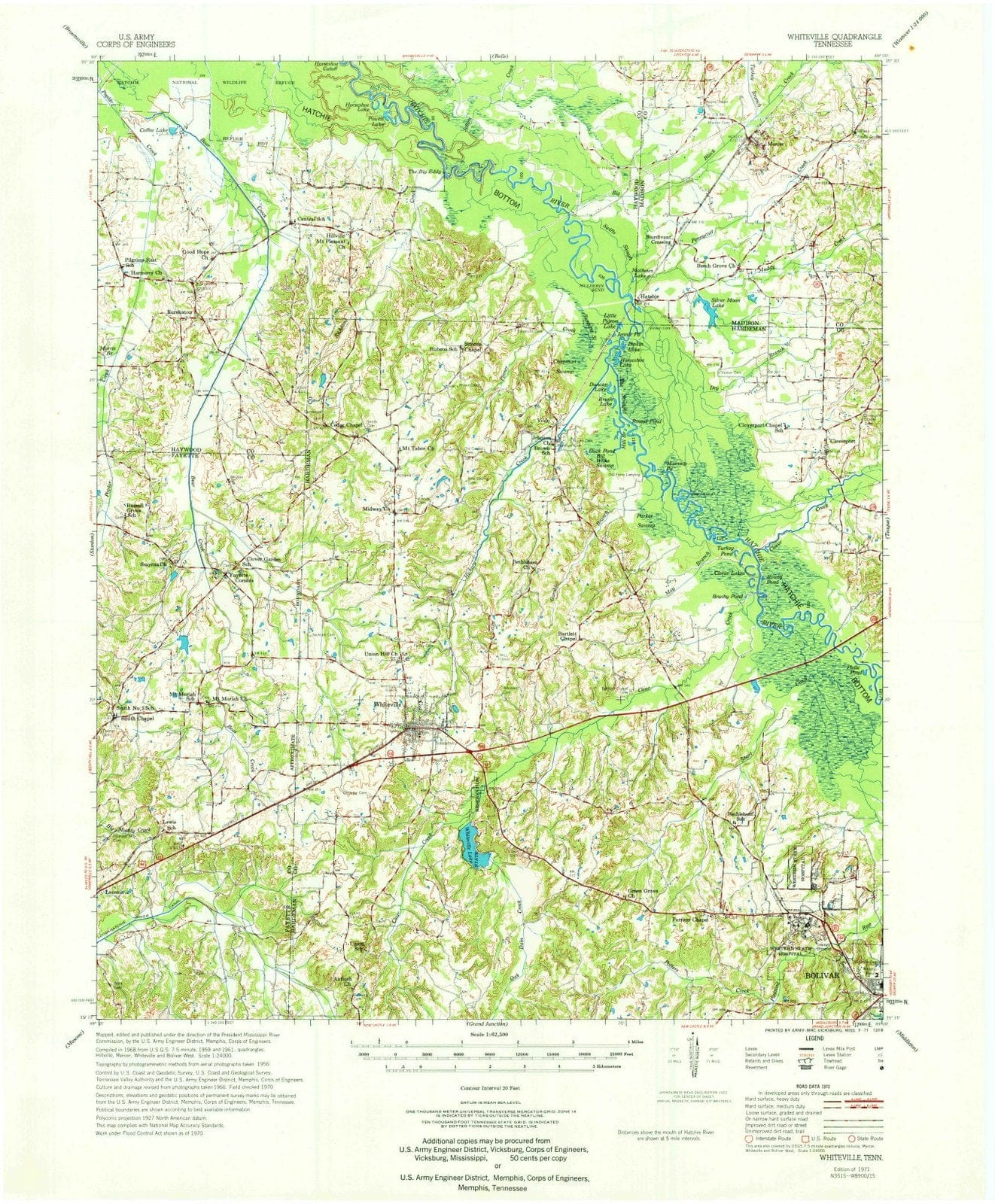 1971 Whiteville, TN Tennessee USGS Topographic Map Historic Pictoric