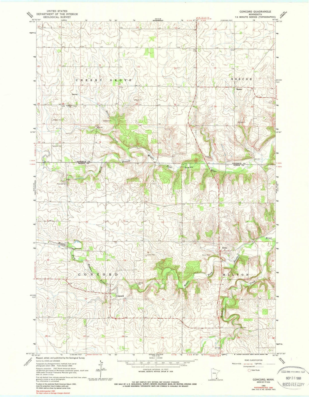 1965 Concord, MN - Minnesota - USGS Topographic Map