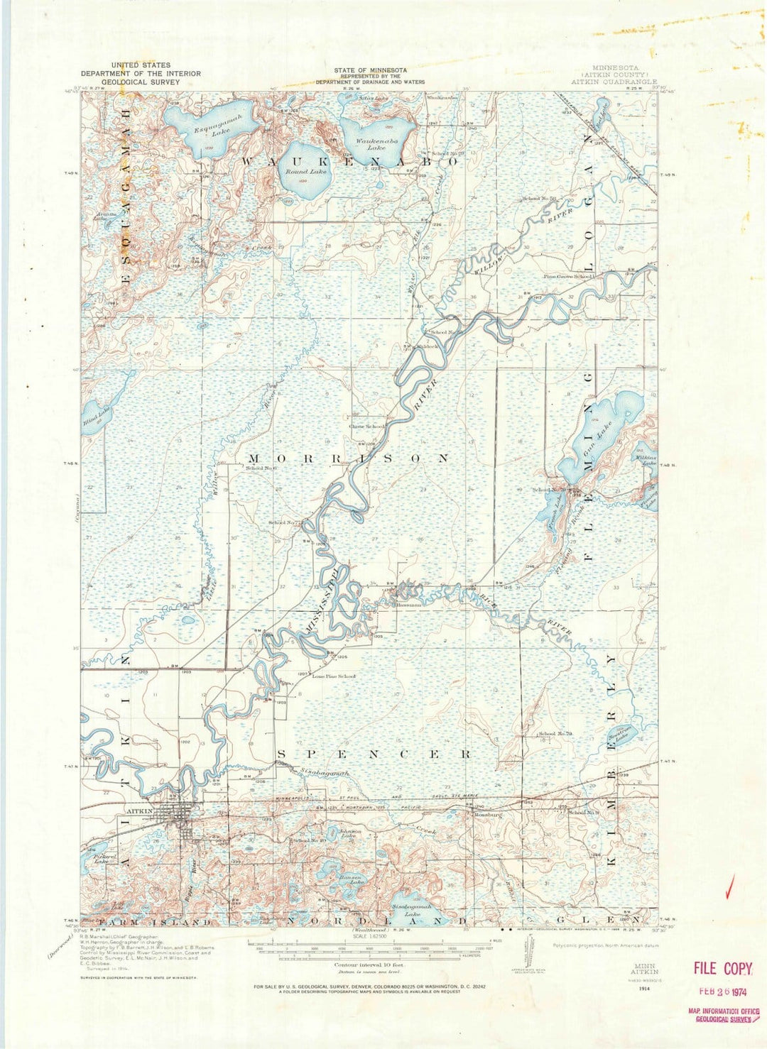 1914 Aitkin, MN - Minnesota - USGS Topographic Map