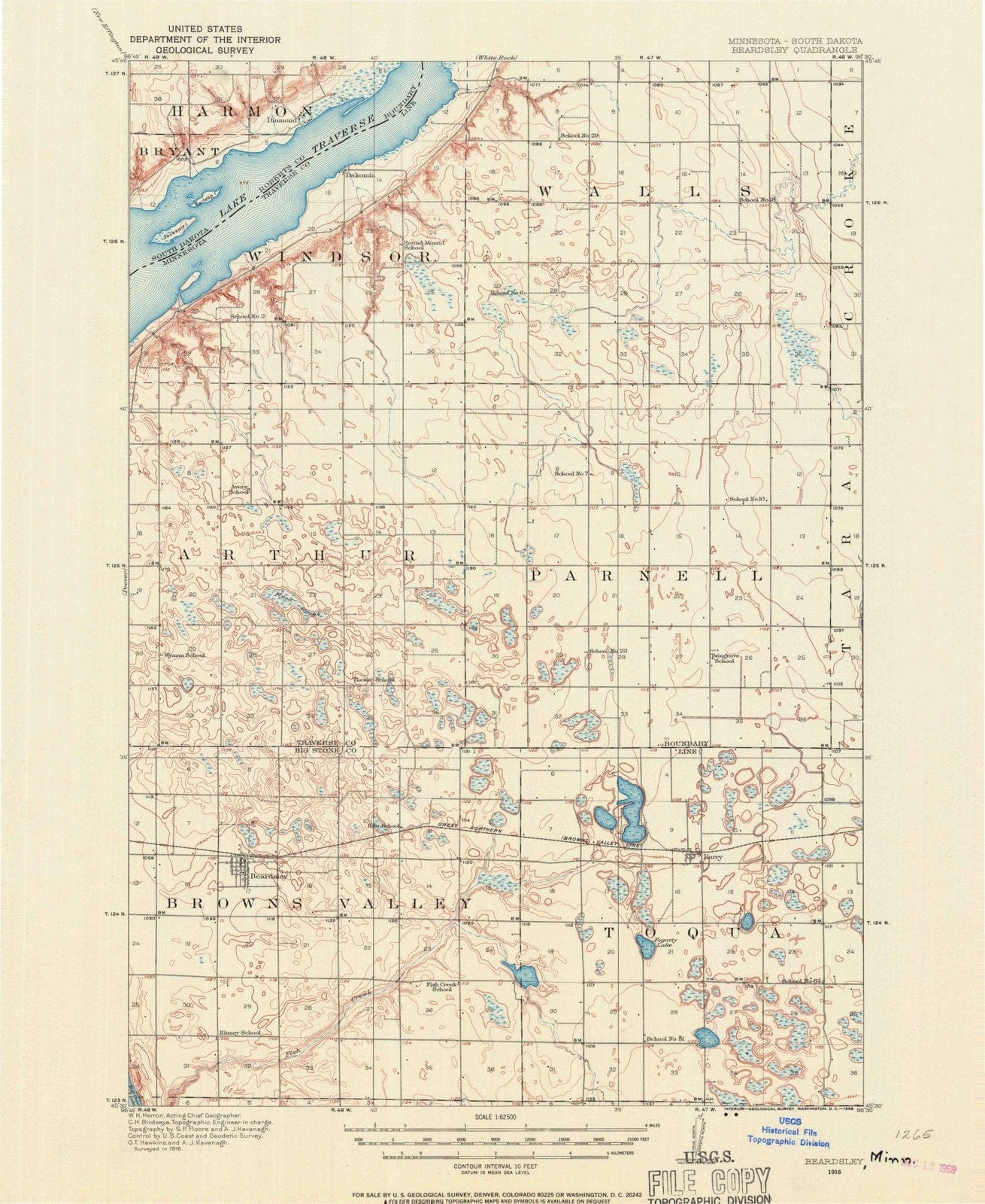 1916 Beardsley, MN - Minnesota - USGS Topographic Map