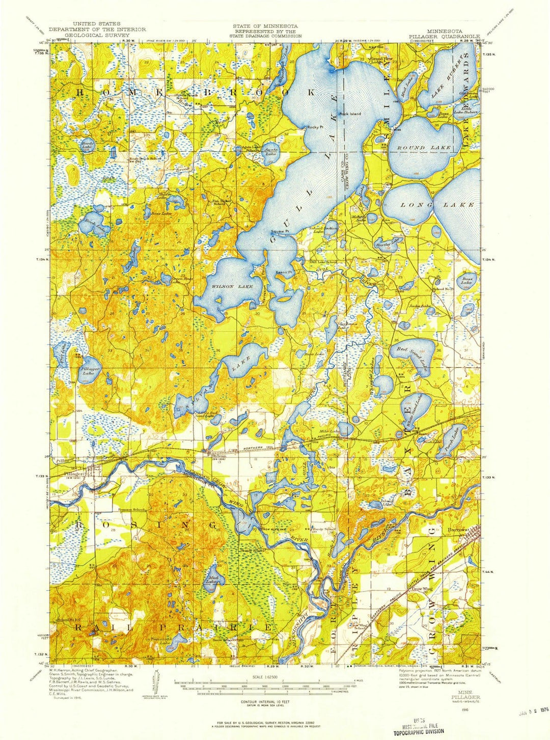 1916 Pillager, MN - Minnesota - USGS Topographic Map