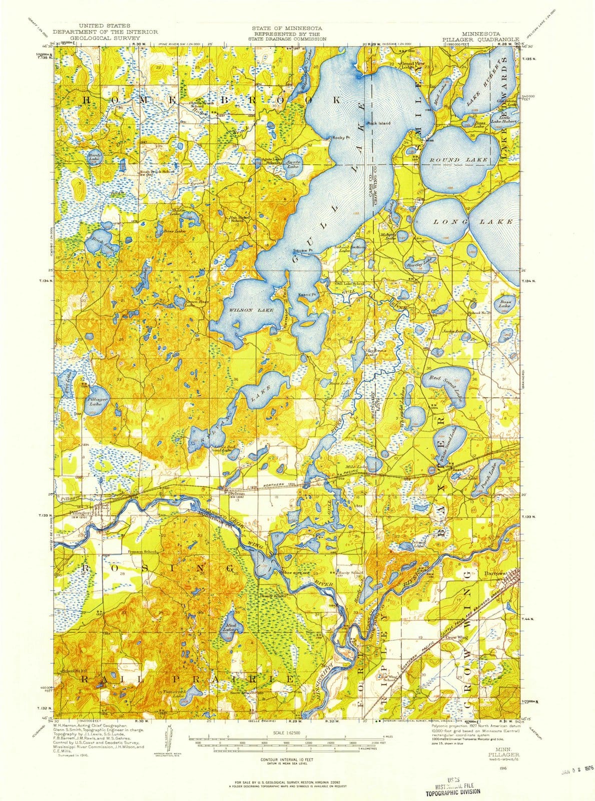 1916 Pillager, MN - Minnesota - USGS Topographic Map