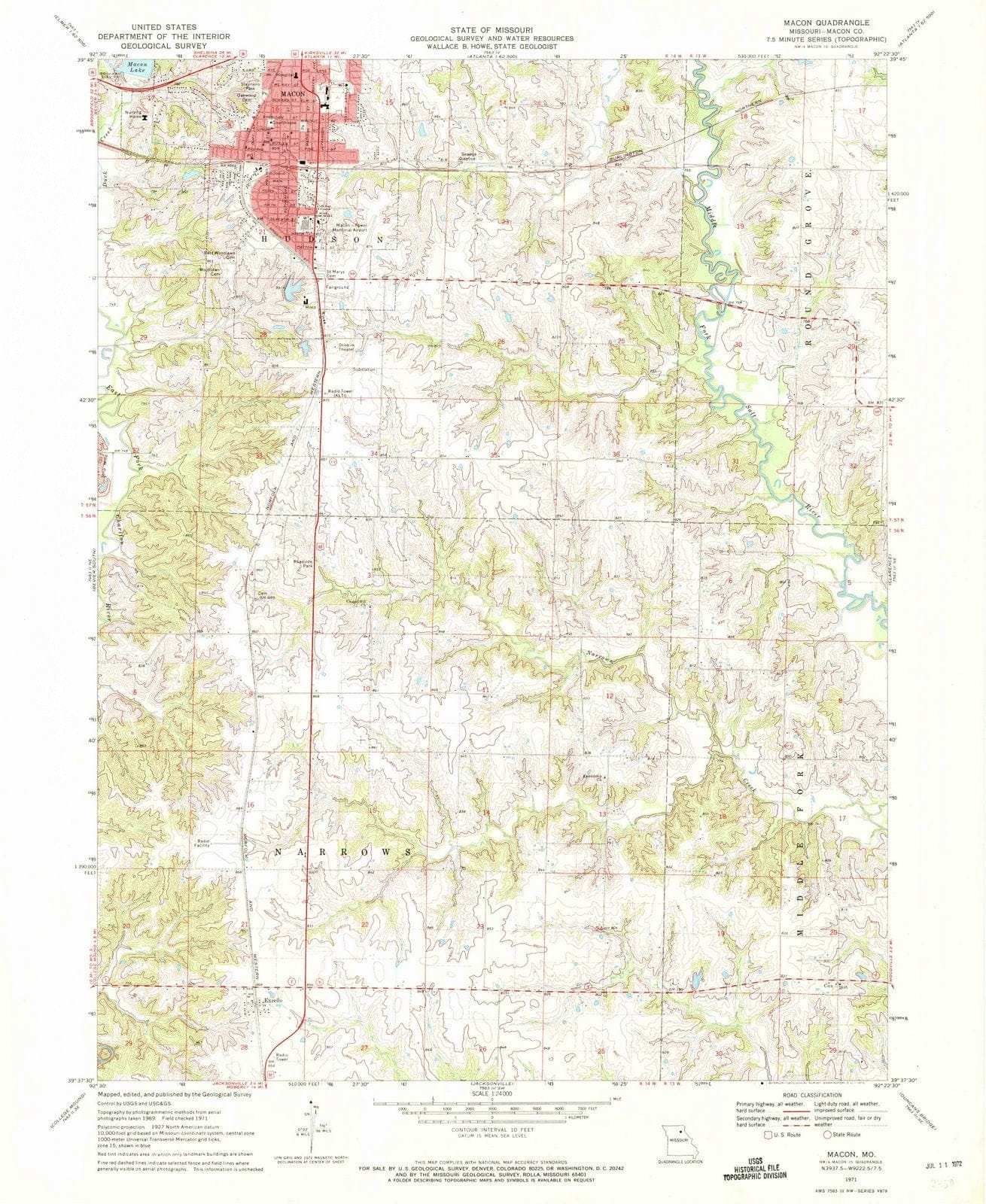 1971 Macon, MO Missouri USGS Topographic Map Historic Pictoric