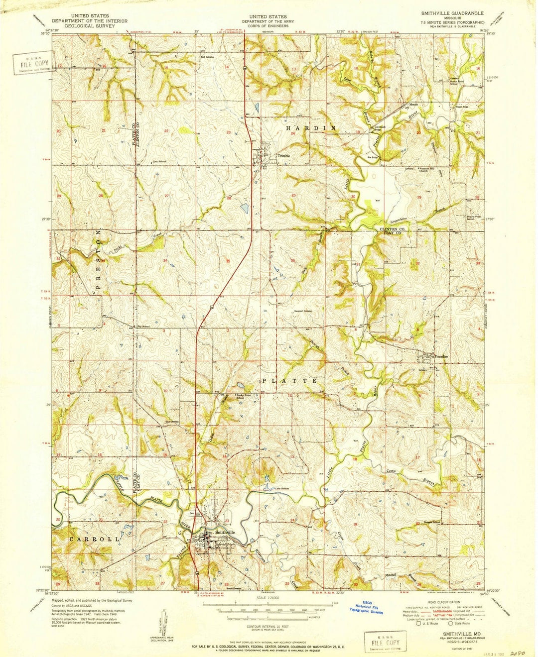 1951 Smithville, MO - Missouri - USGS Topographic Map