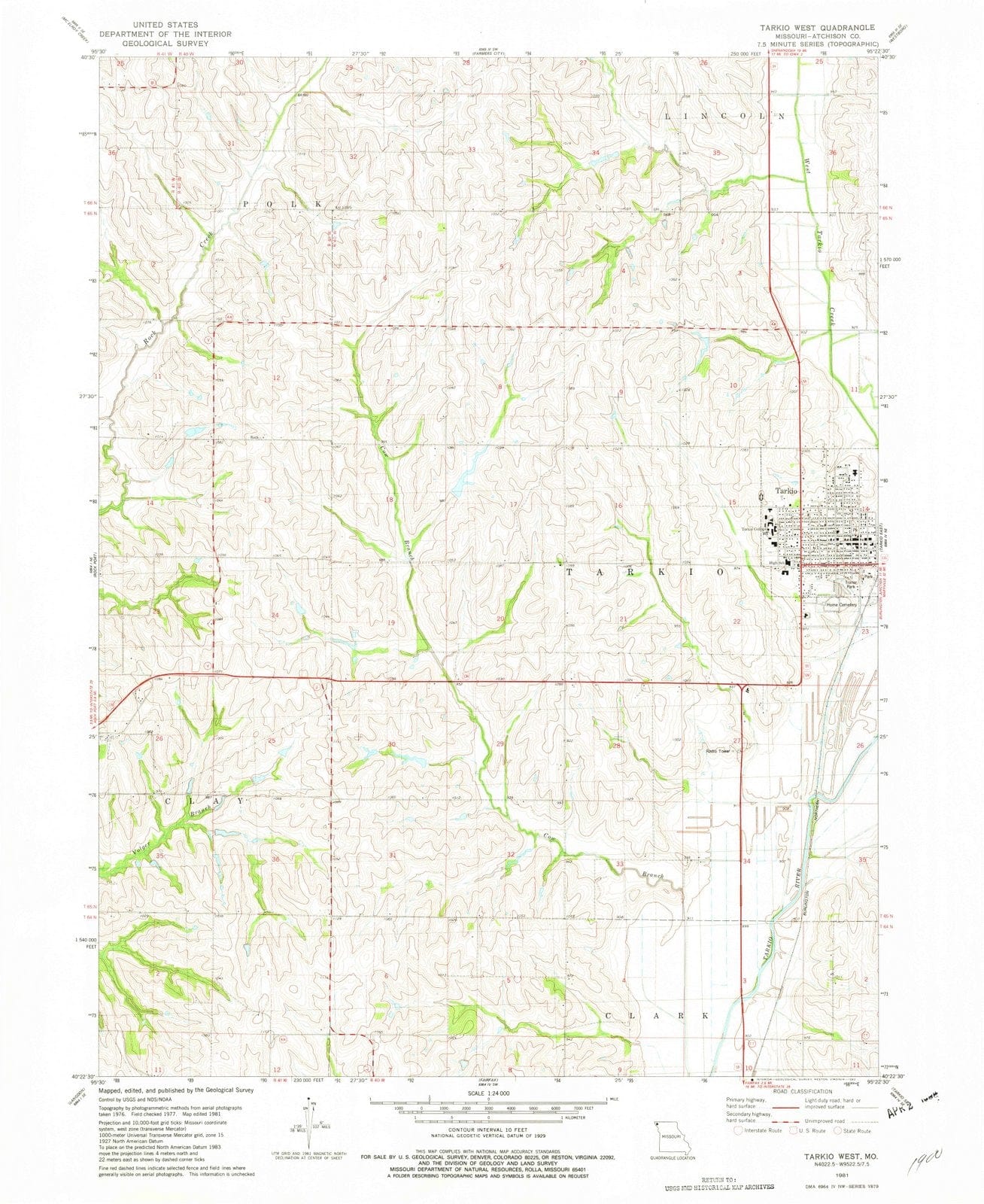 1981 Tarkio West, MO Missouri USGS Topographic Map Historic Pictoric