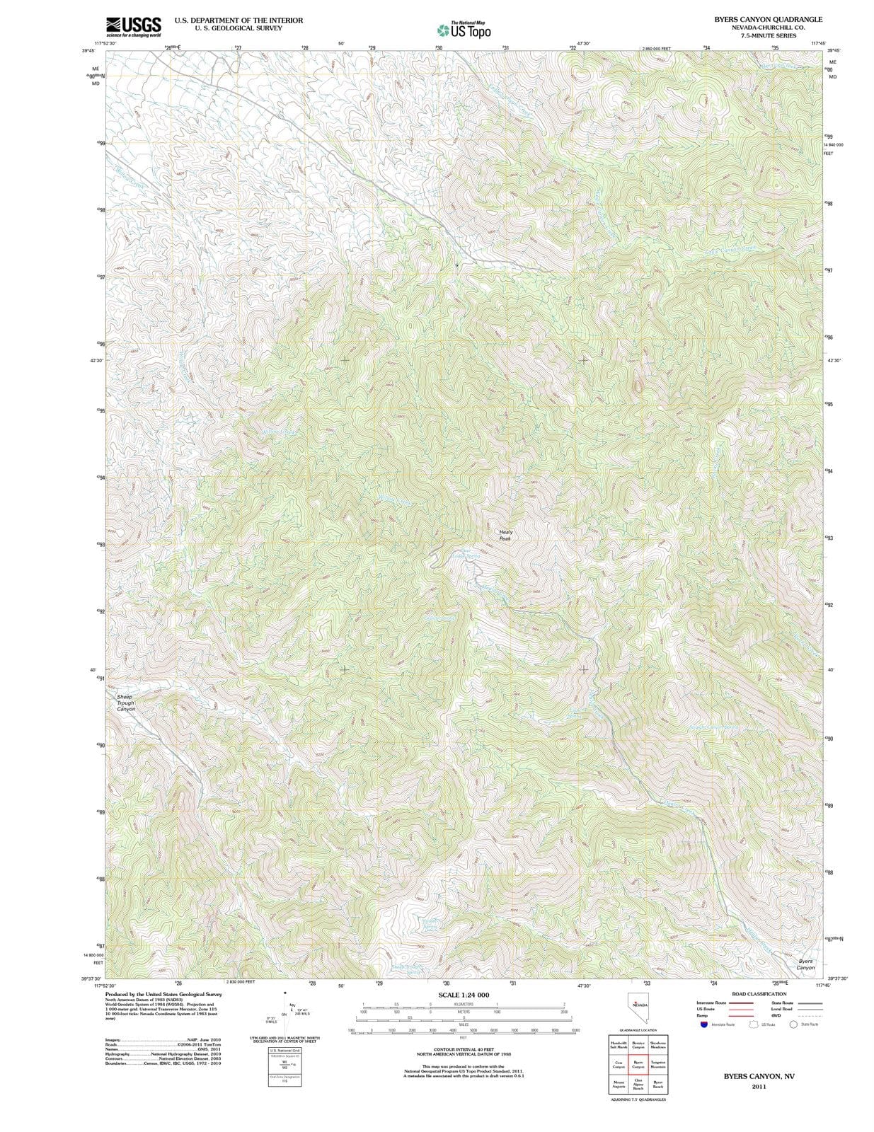 2011 Byers Canyon, NV - Nevada - USGS Topographic Map