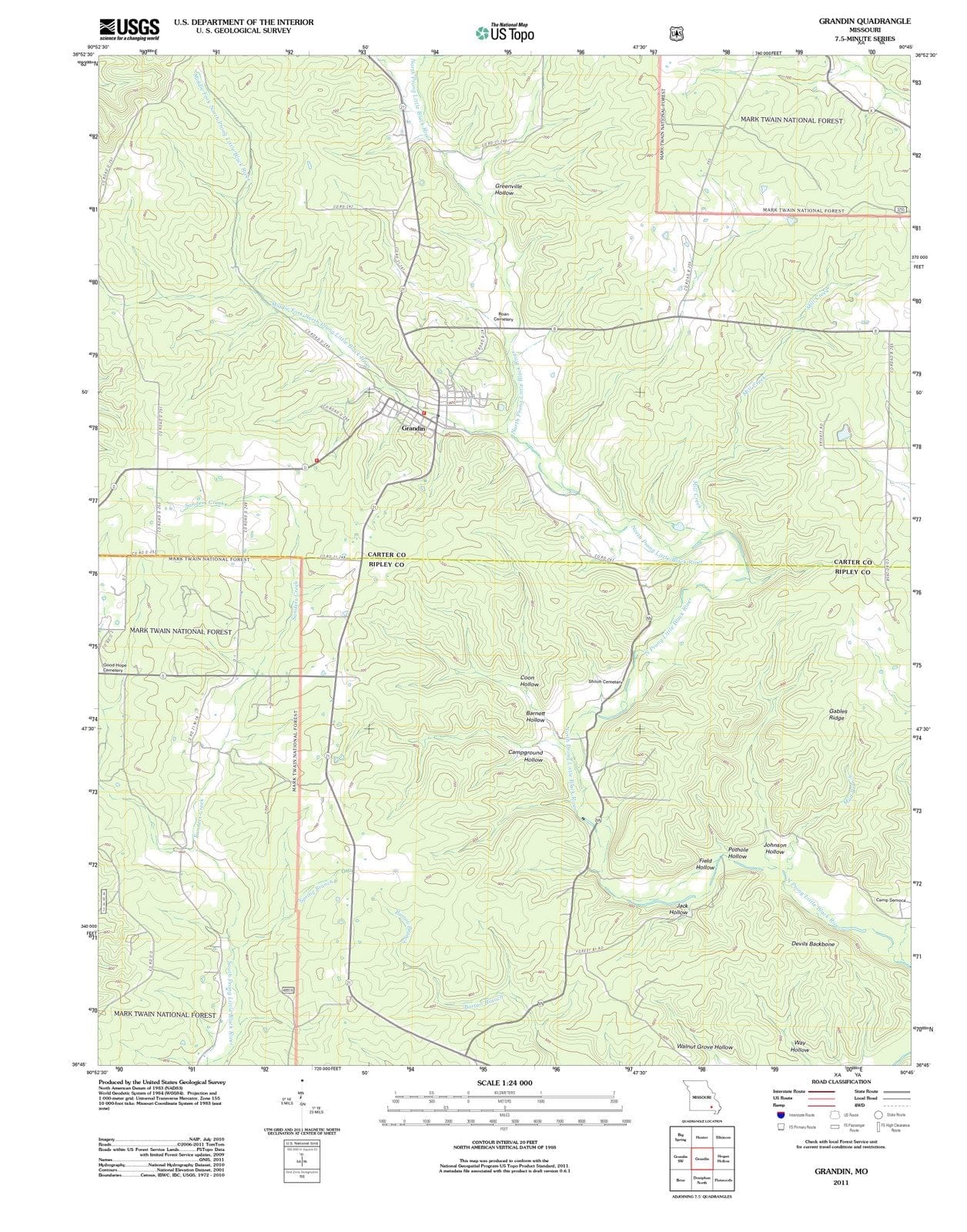 2011 Grandin, MO - Missouri - USGS Topographic Map