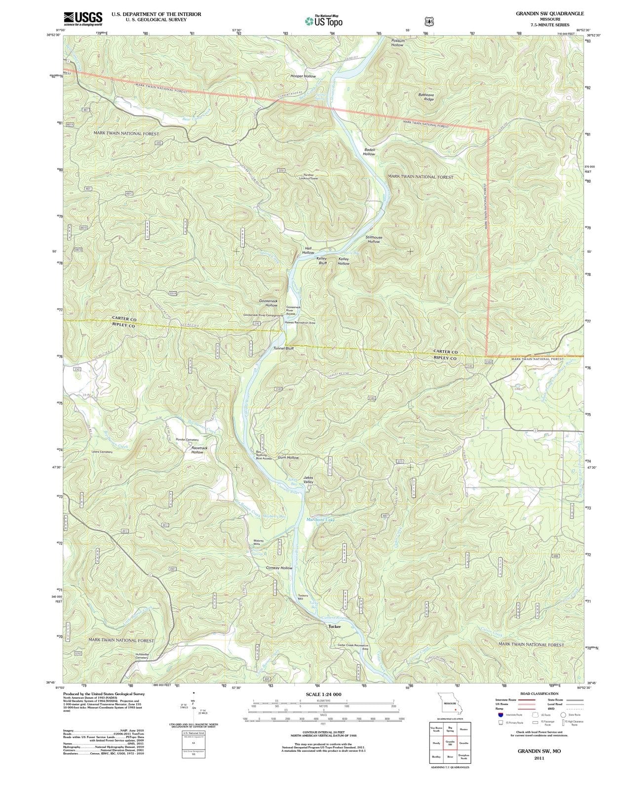 2011 Grandin, MO - Missouri - USGS Topographic Map