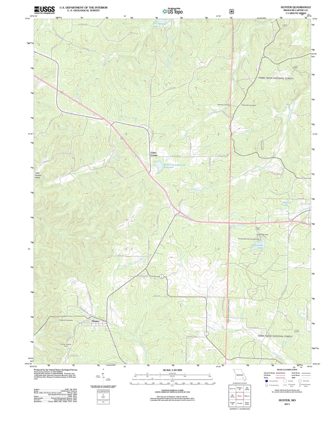 2011 Hunter, MO - Missouri - USGS Topographic Map