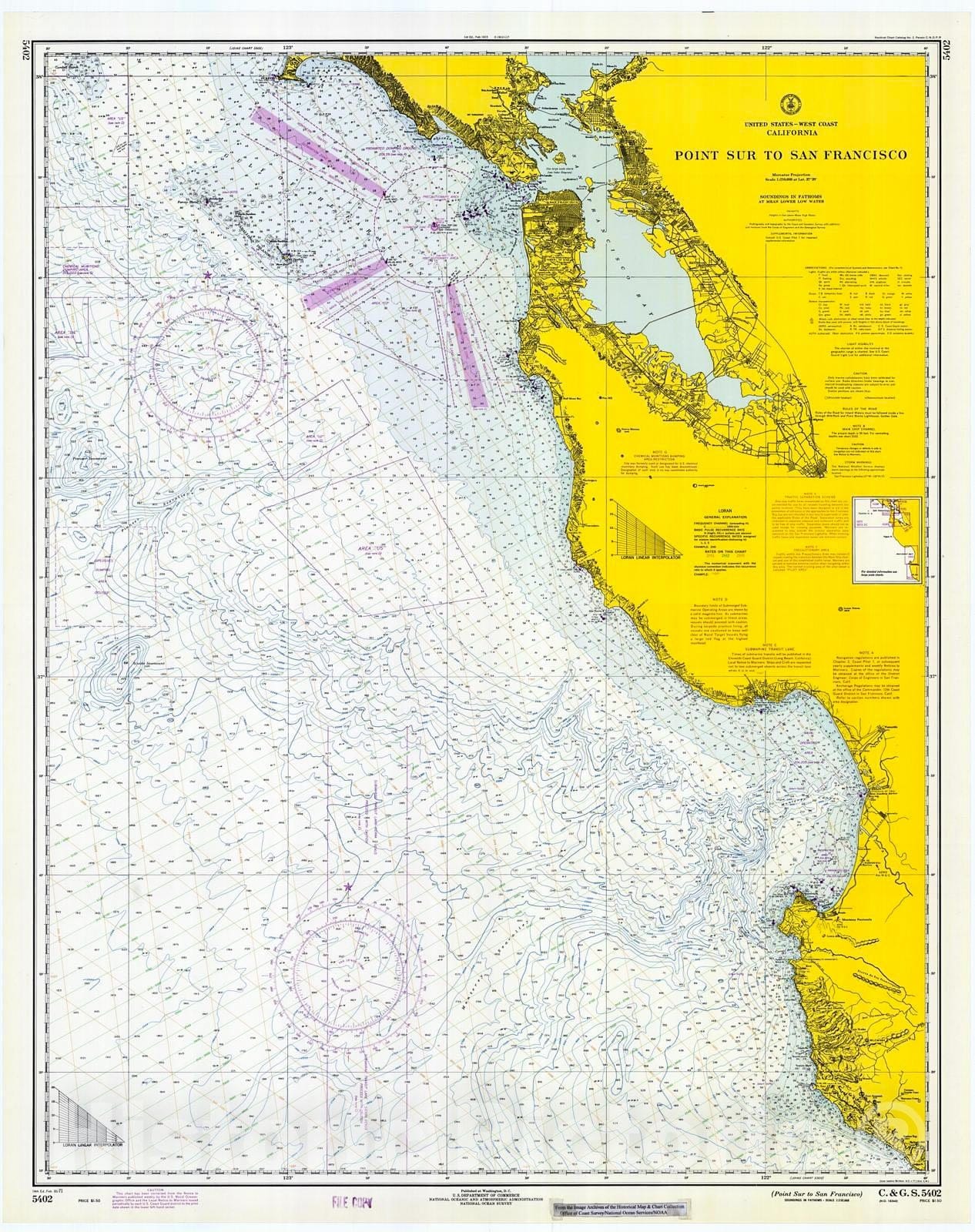 Point Sur to San Francisco Nautical Chart 1971 Print Historic Pictoric