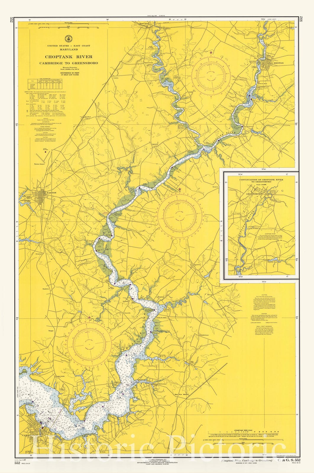 Historic Nautical Map - Choptank River, Cambridge To Greensboro, 1967 NOAA Chart - Maryland (MD) - Vintage Wall Art