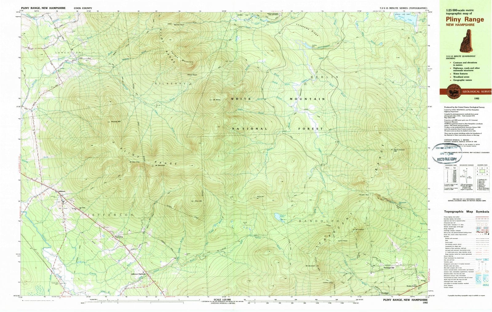 1982 Pliny Range, NH - New Hampshire - USGS Topographic Map