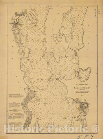 Historic Nautical Map - Lake Champlain Sheet No. 2, 1874 NOAA Chart - New York, Vermont (NY, VT) - Vintage Wall Art