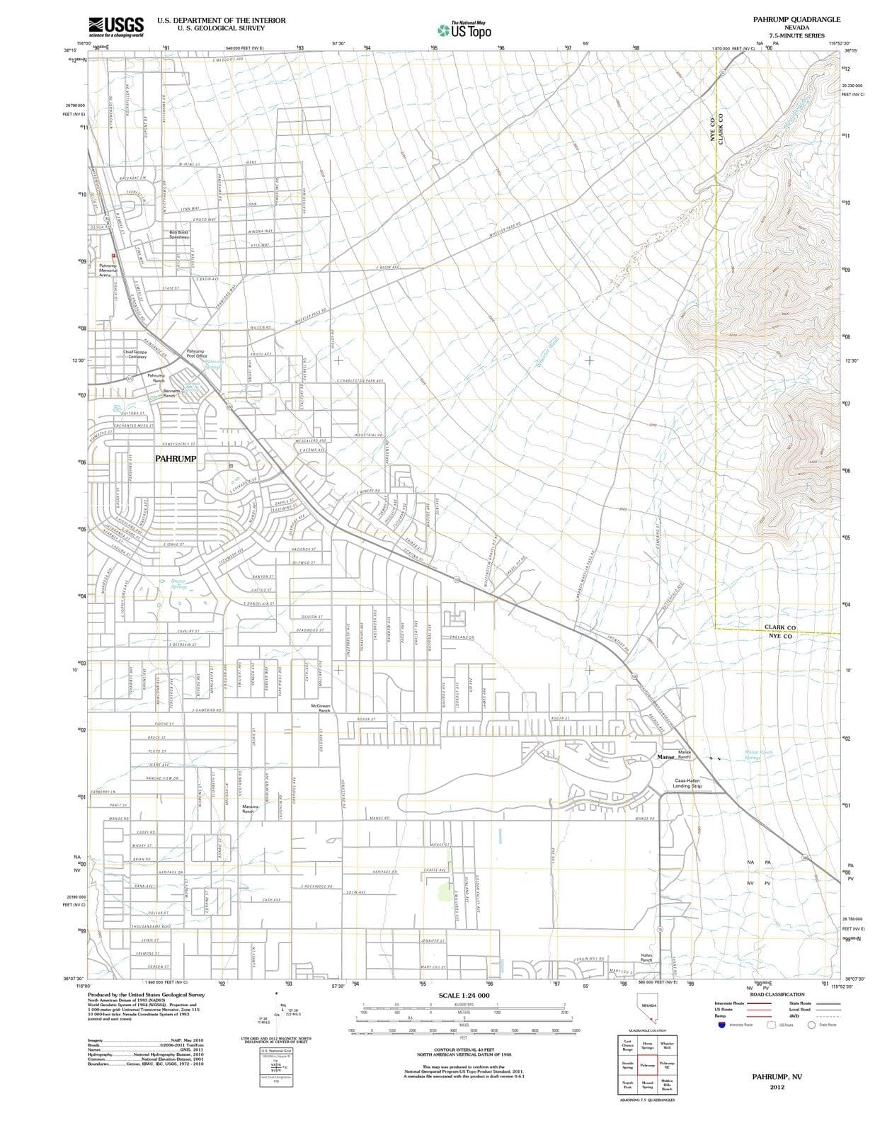 2012 Pahrump, NV - Nevada - USGS Topographic Map