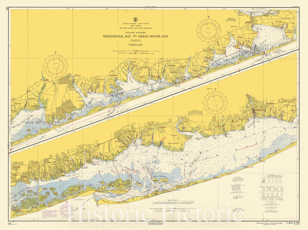 Historic Nautical Map - Shinnecock Bay To Great South Bay, 1961 NOAA Chart - New York (NY) - Vintage Wall Art