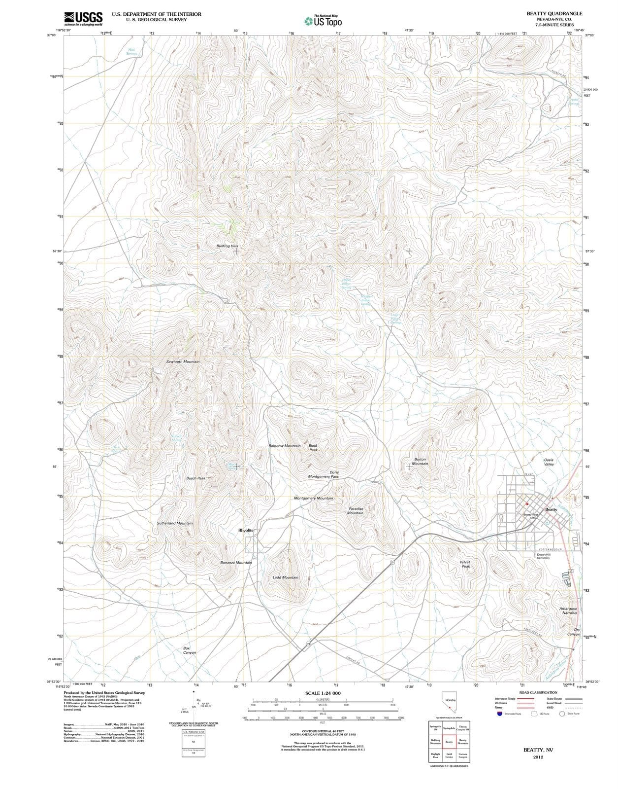 2012 Beatty, NV - Nevada - USGS Topographic Map
