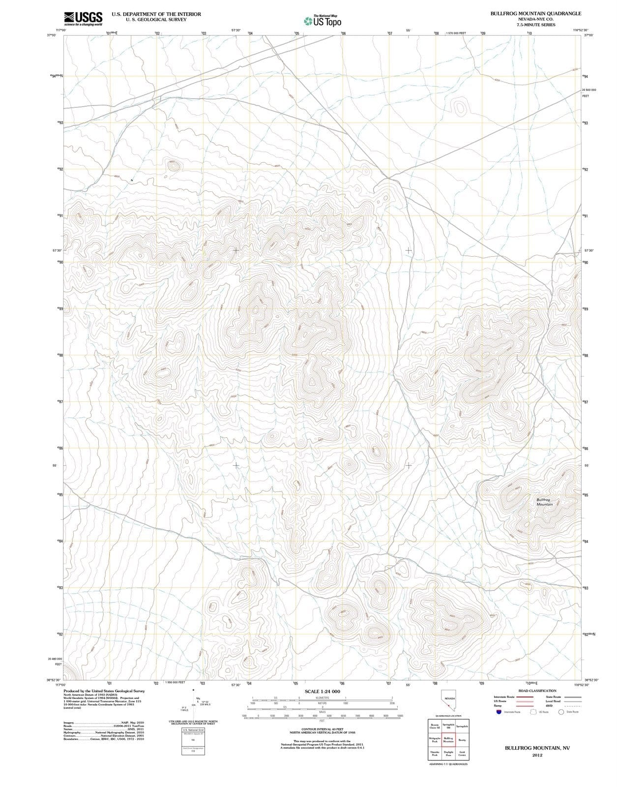 2012 Bullfrog Mountain, NV - Nevada - USGS Topographic Map