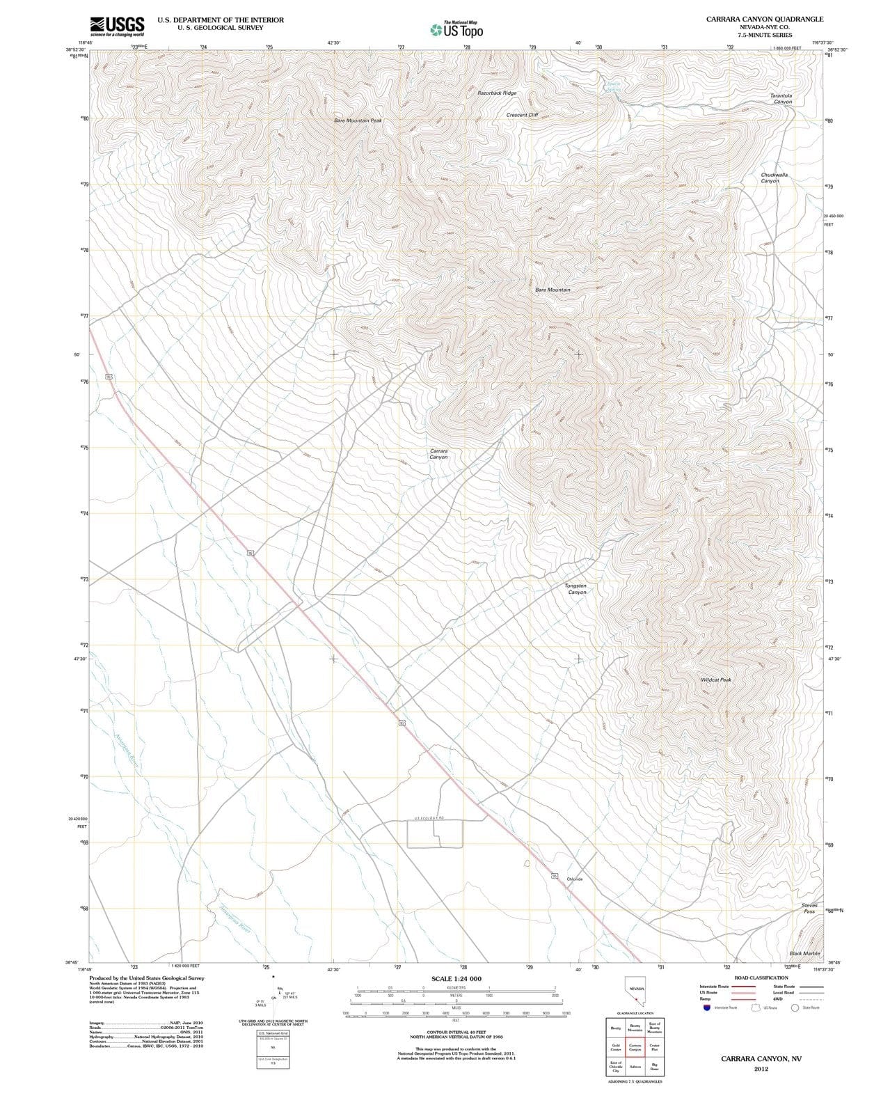 2012 Carrara Canyon, NV - Nevada - USGS Topographic Map