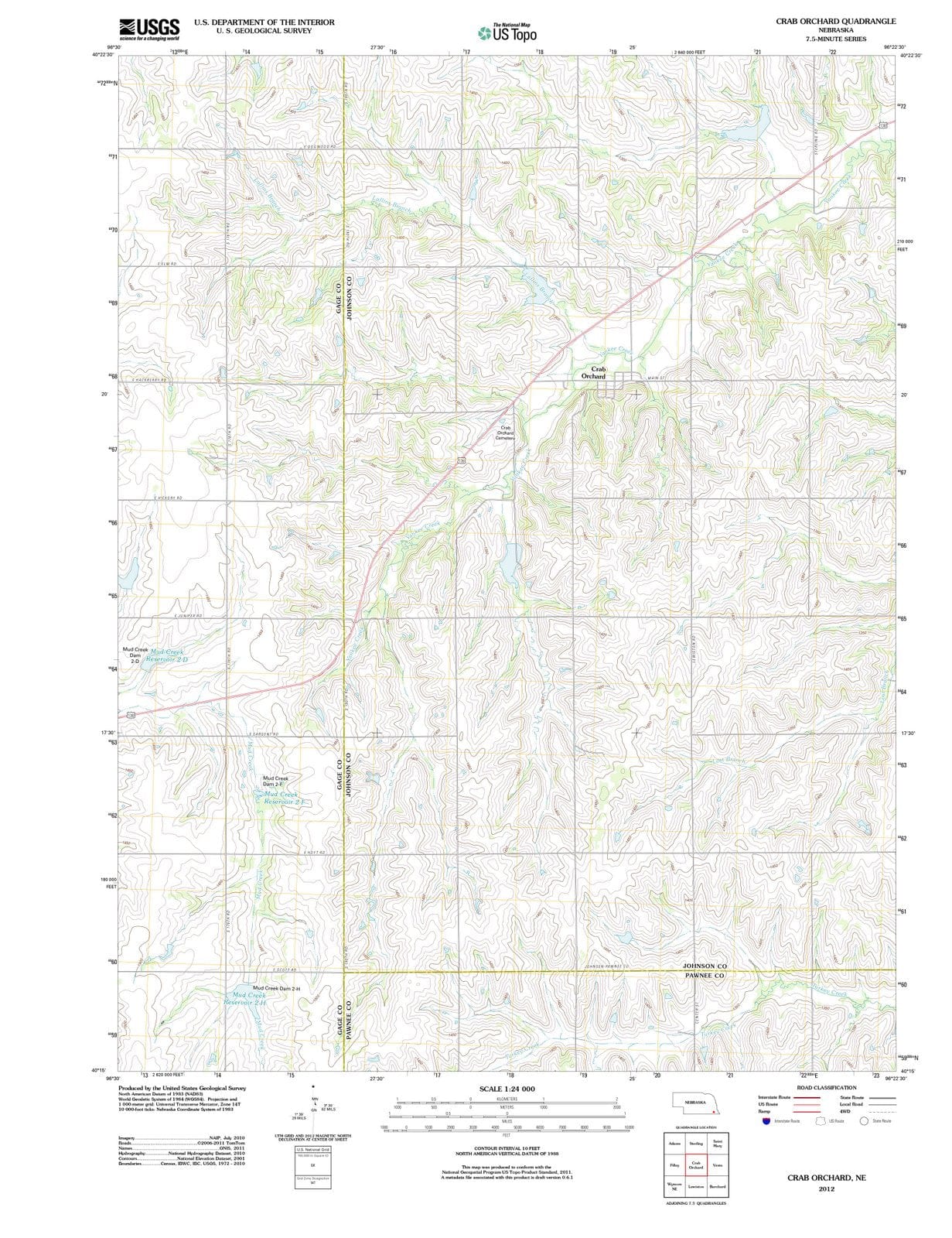 2012 Crab Orchard, NE - Nebraska - USGS Topographic Map