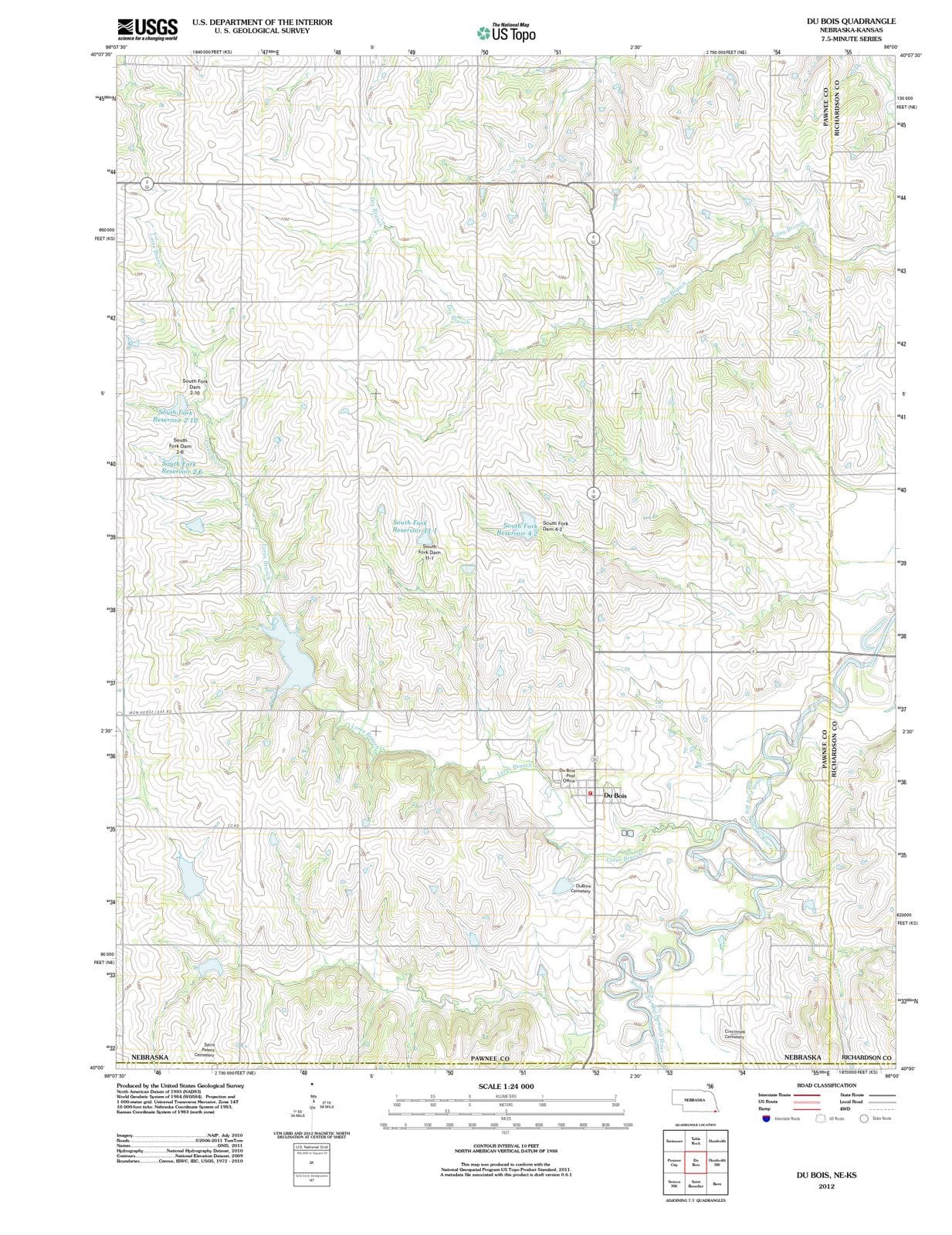 2012 Du Bois, NE - Nebraska - USGS Topographic Map