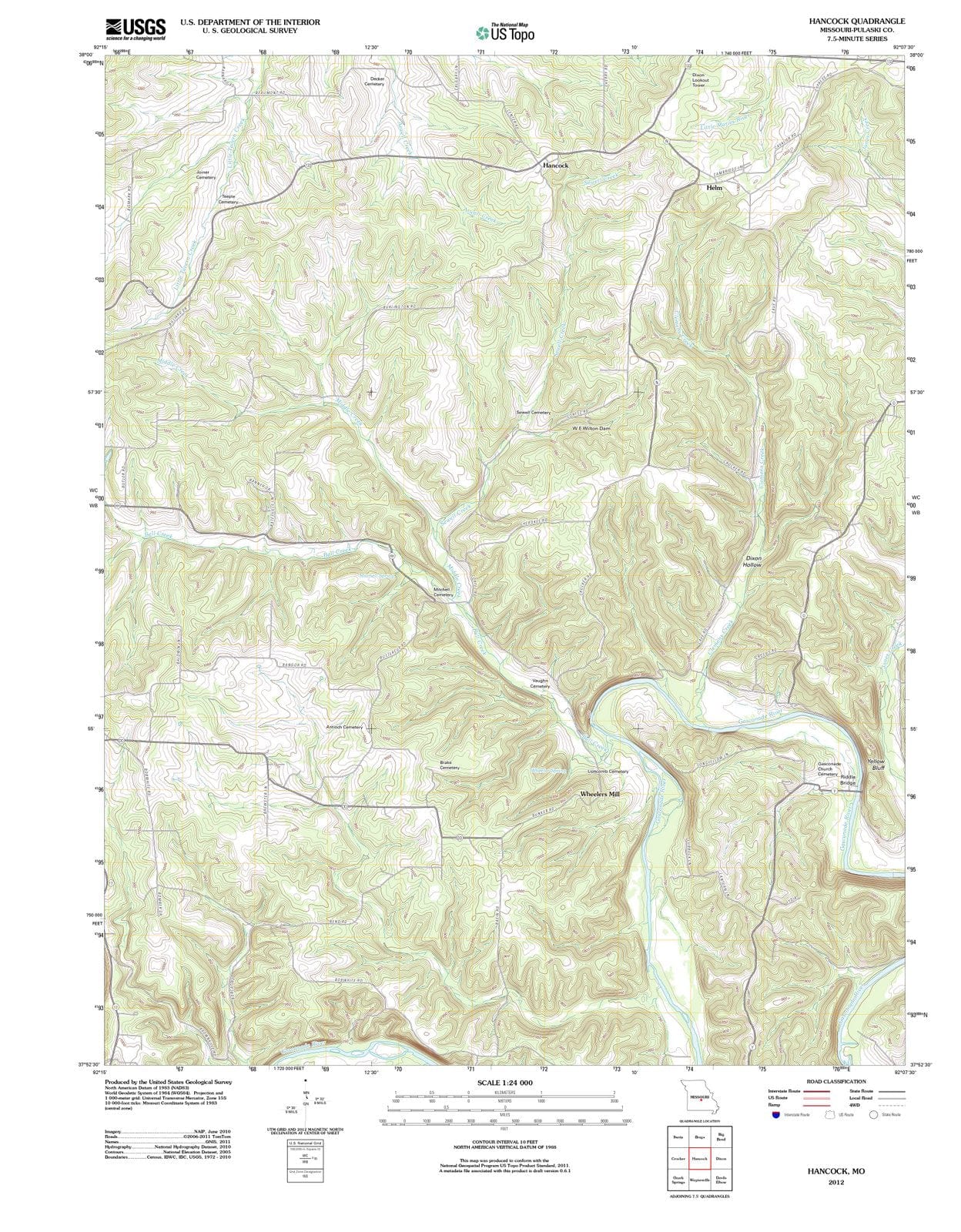 2012 Hancock, MO - Missouri - USGS Topographic Map