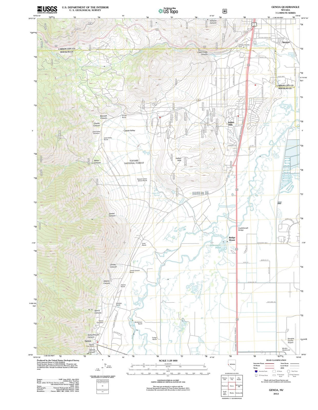 2012 Genoa, NV - Nevada - USGS Topographic Map