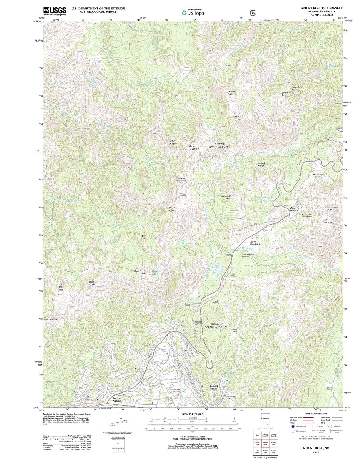 2012 Mount Rose, NV - Nevada - USGS Topographic Map