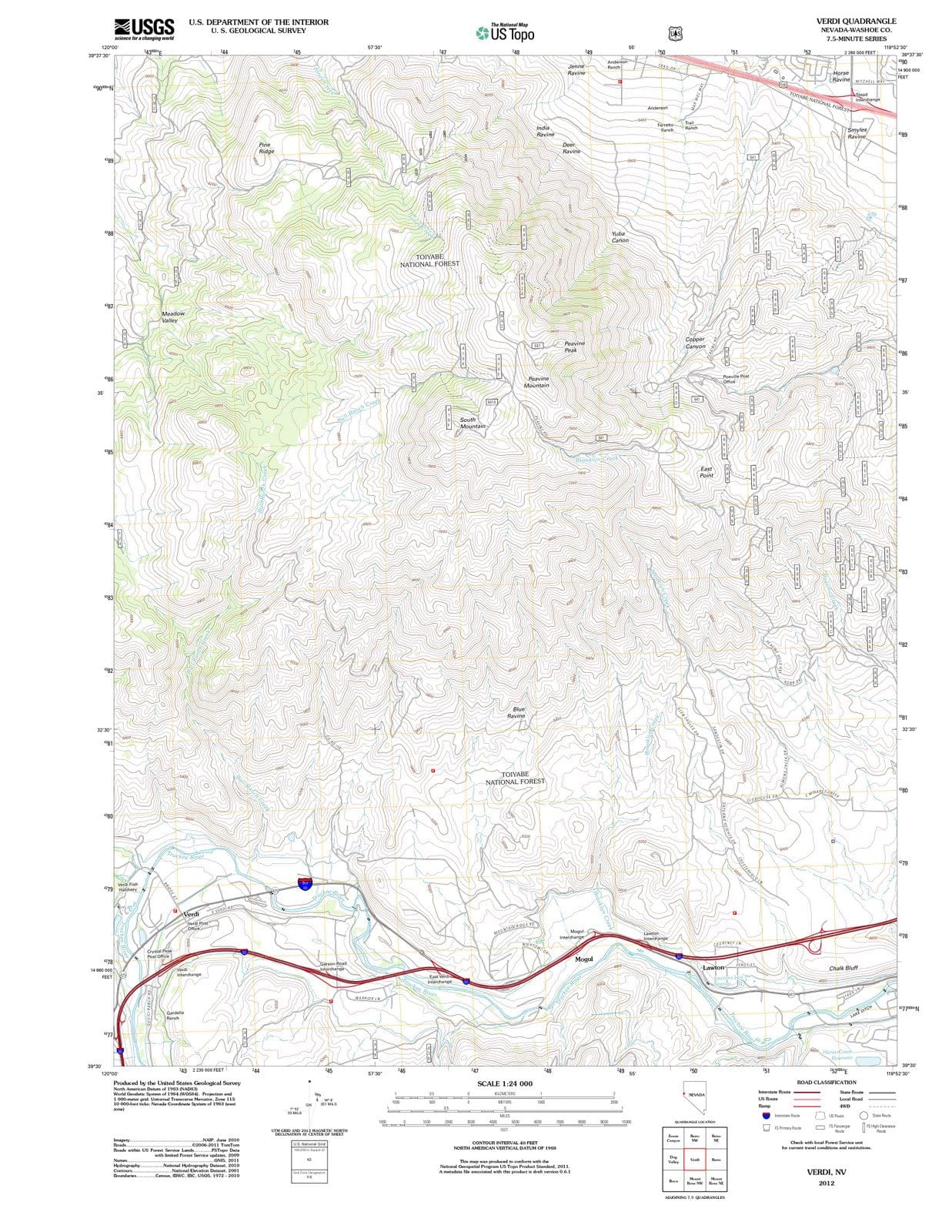 2012 Verdi, NV - Nevada - USGS Topographic Map
