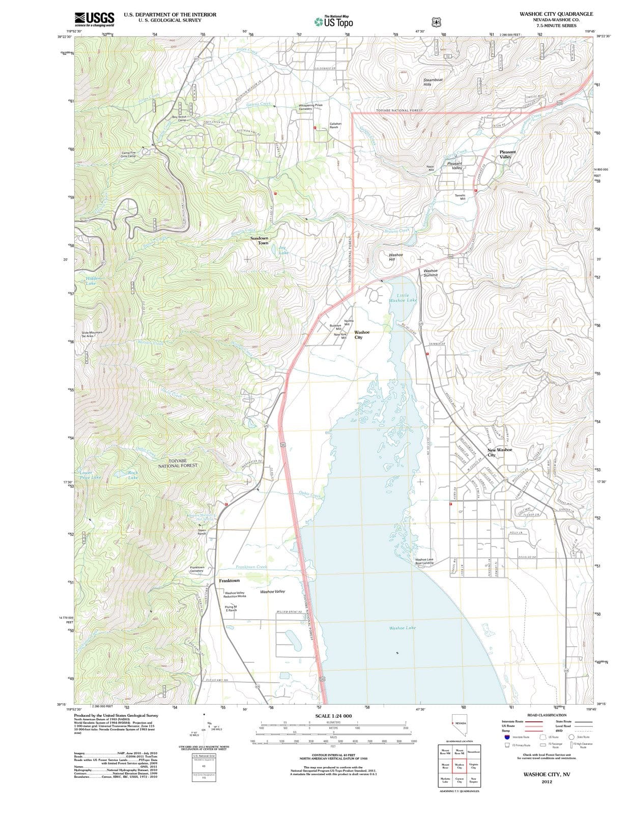 2012 Washoe City, NV - Nevada - USGS Topographic Map