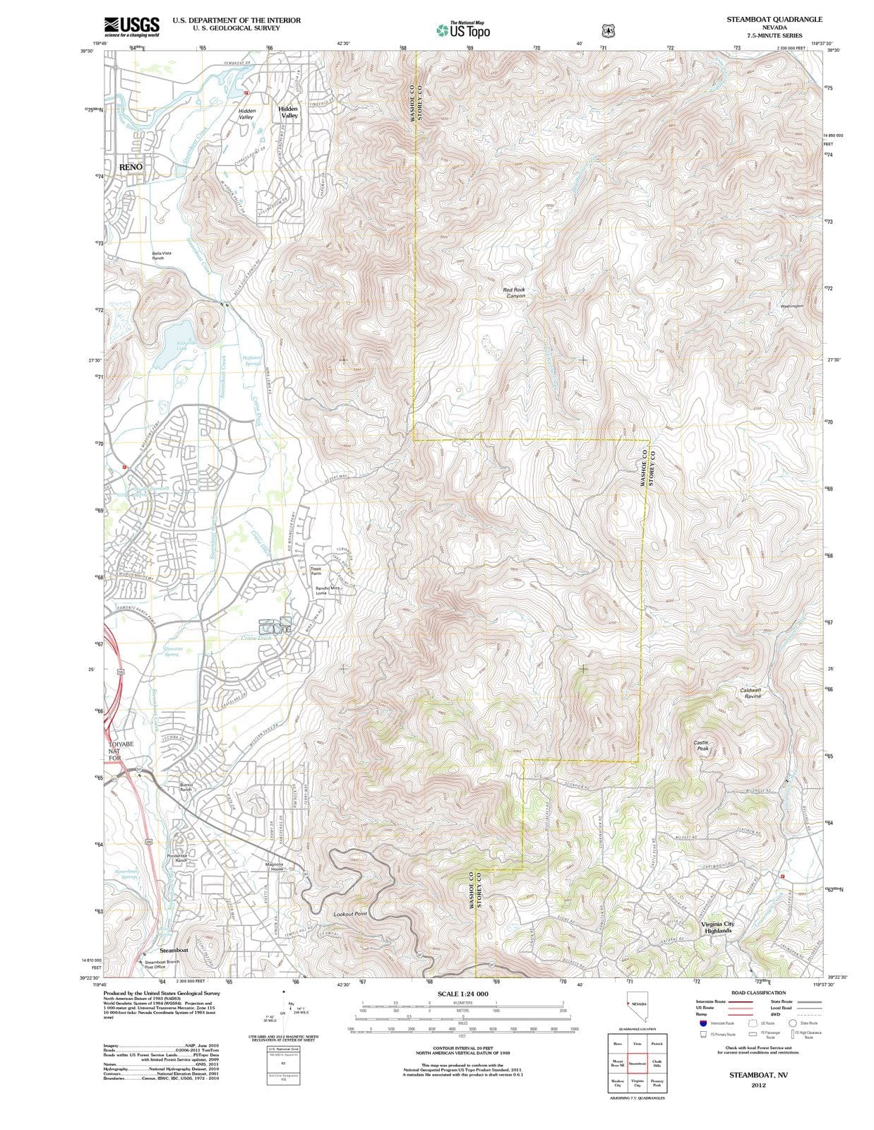 2012 Steamboat, NV - Nevada - USGS Topographic Map
