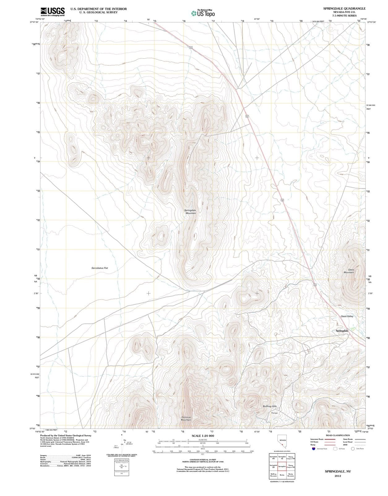 2012 Springdale, NV - Nevada - USGS Topographic Map