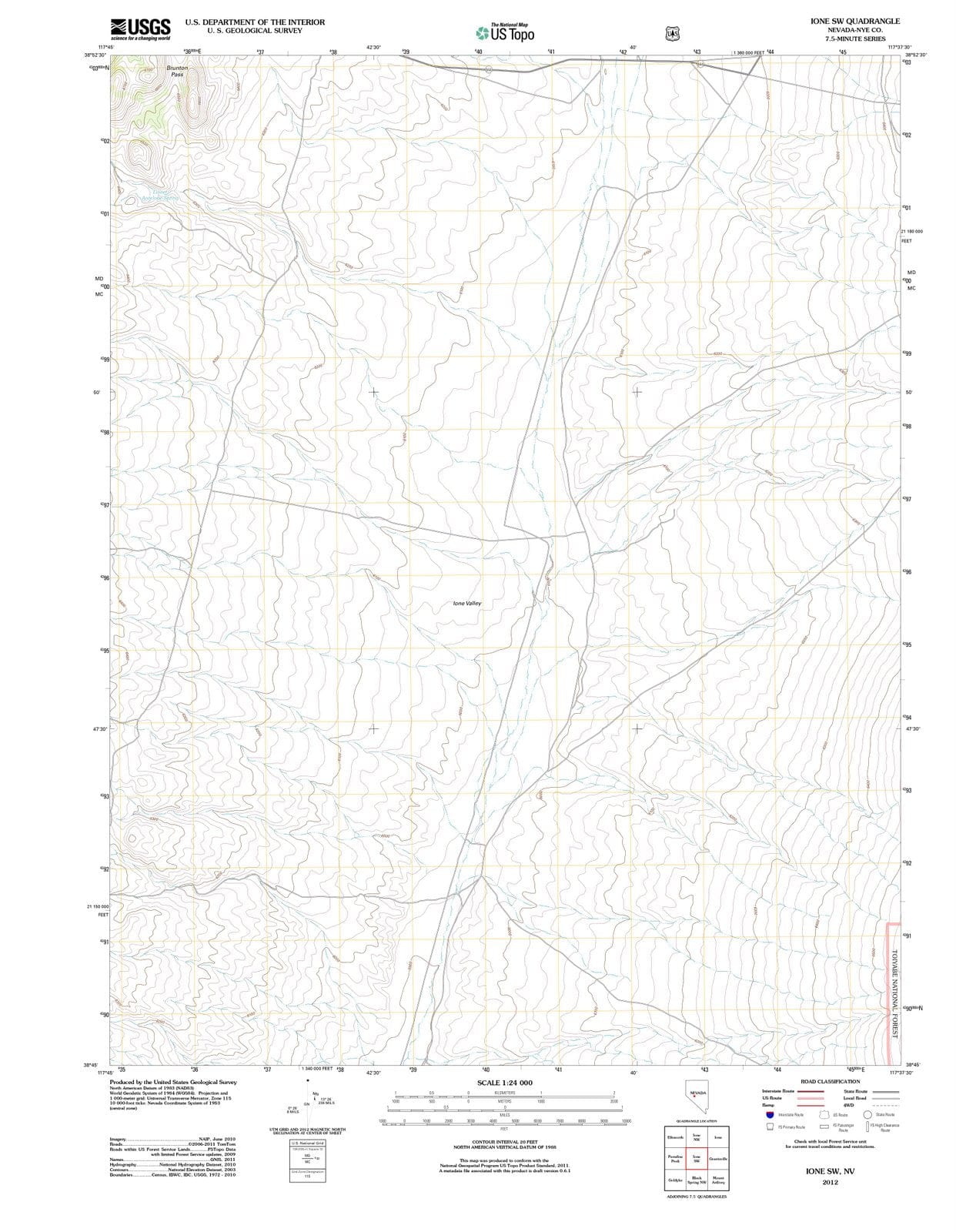 2012 Ione, NV - Nevada - USGS Topographic Map