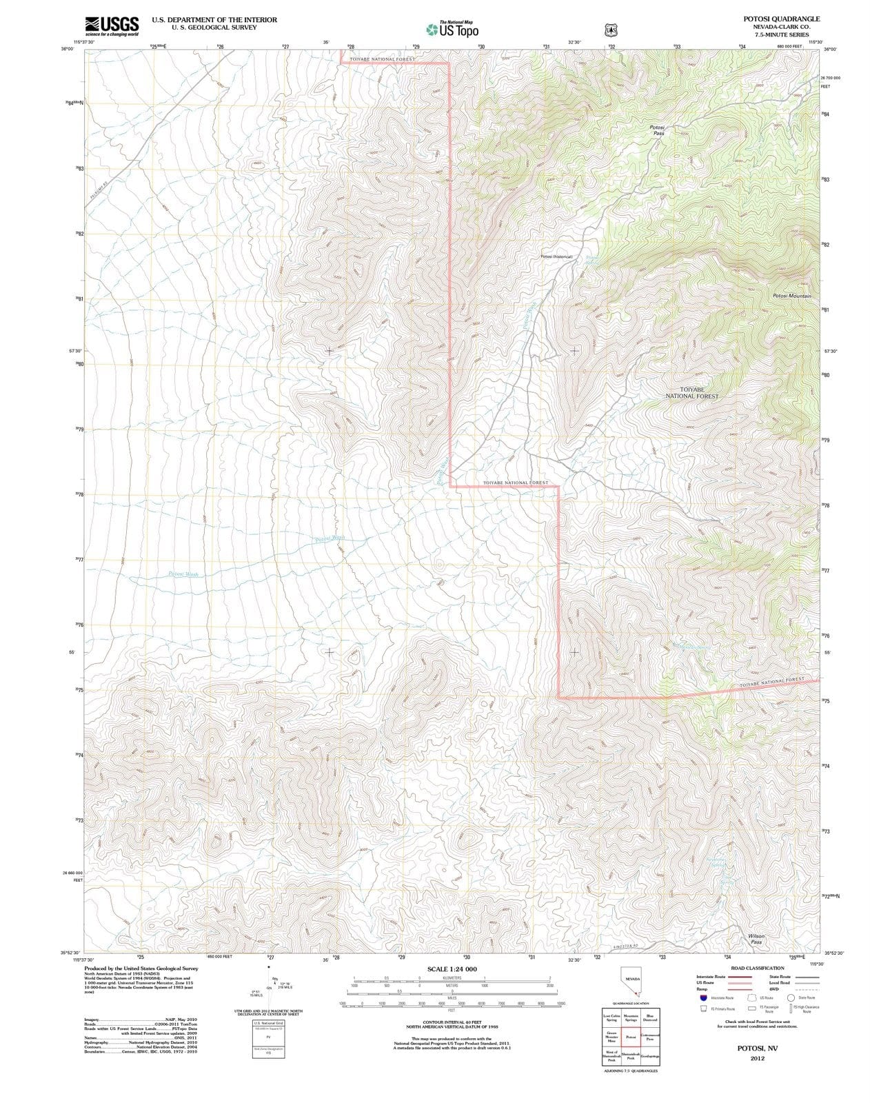 2012 Potosi, NV - Nevada - USGS Topographic Map