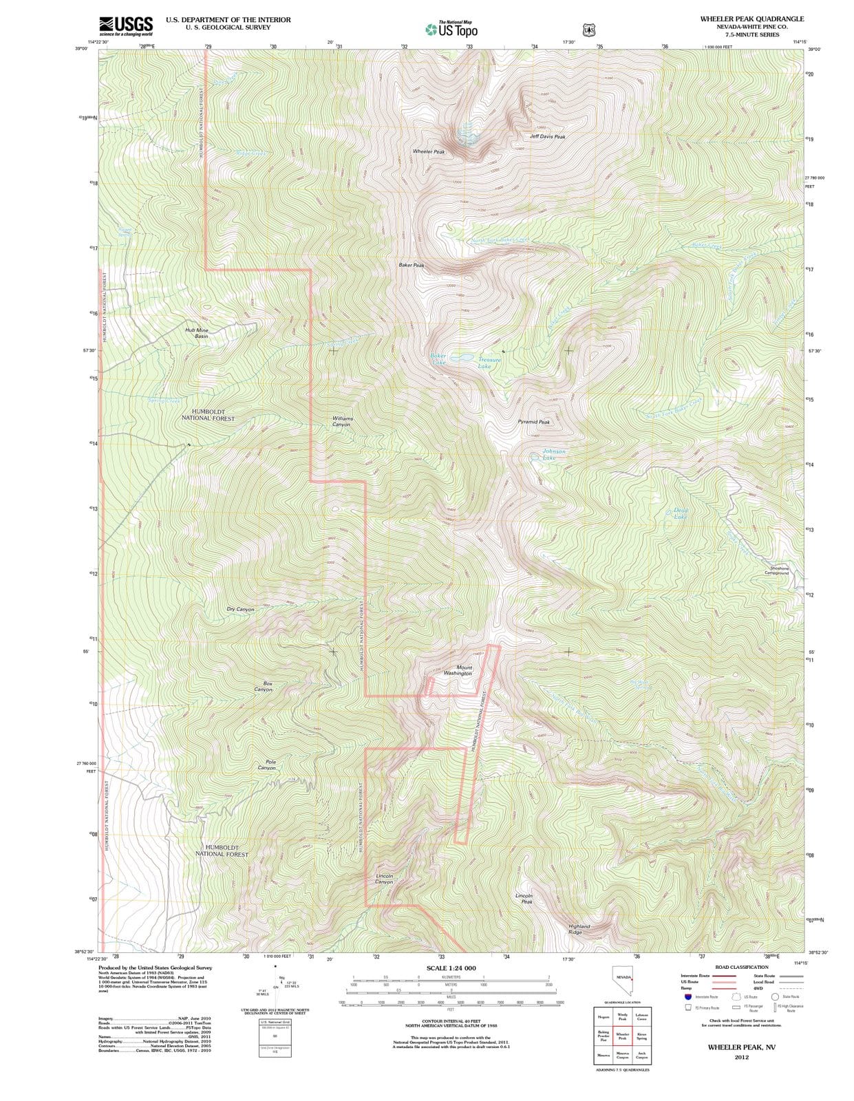 2012 Wheeler Peak, NV - Nevada - USGS Topographic Map