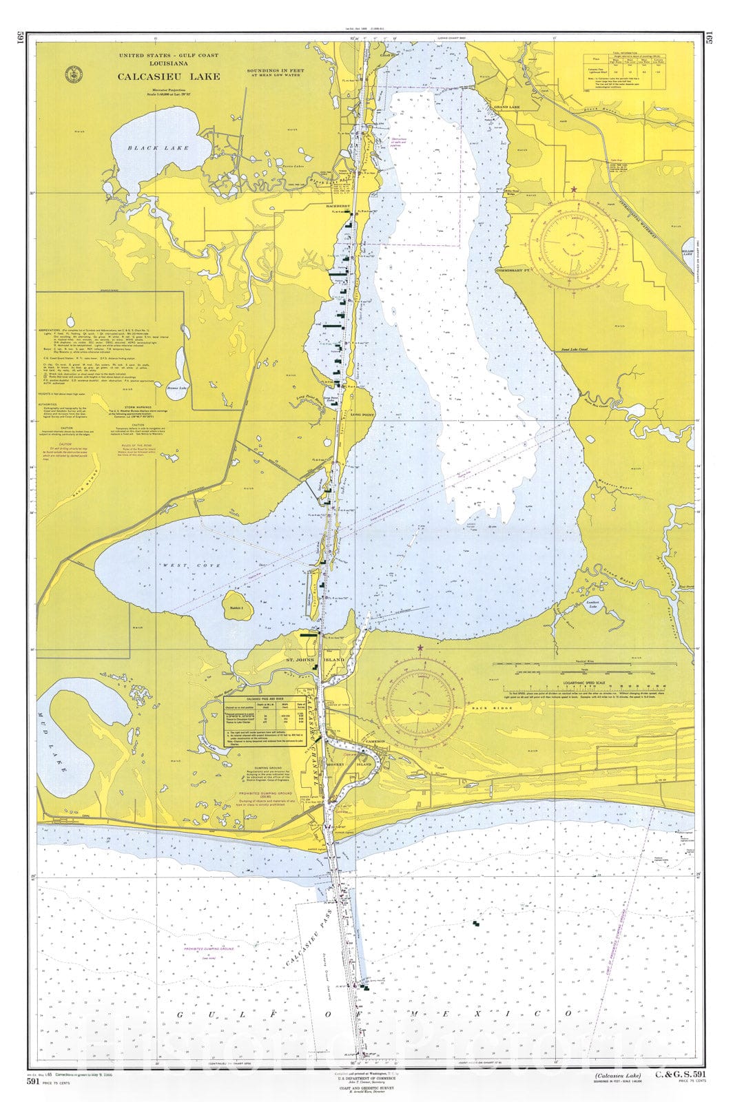 Historic Nautical Map - Calcasieu Lake, 1965 NOAA Chart - Louisiana (LA) - Vintage Wall Art