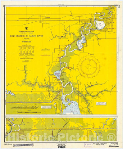 Historic Nautical Map - Lake Charles To Sabine River, 1961 NOAA Chart - Texas (TX) - Vintage Wall Art